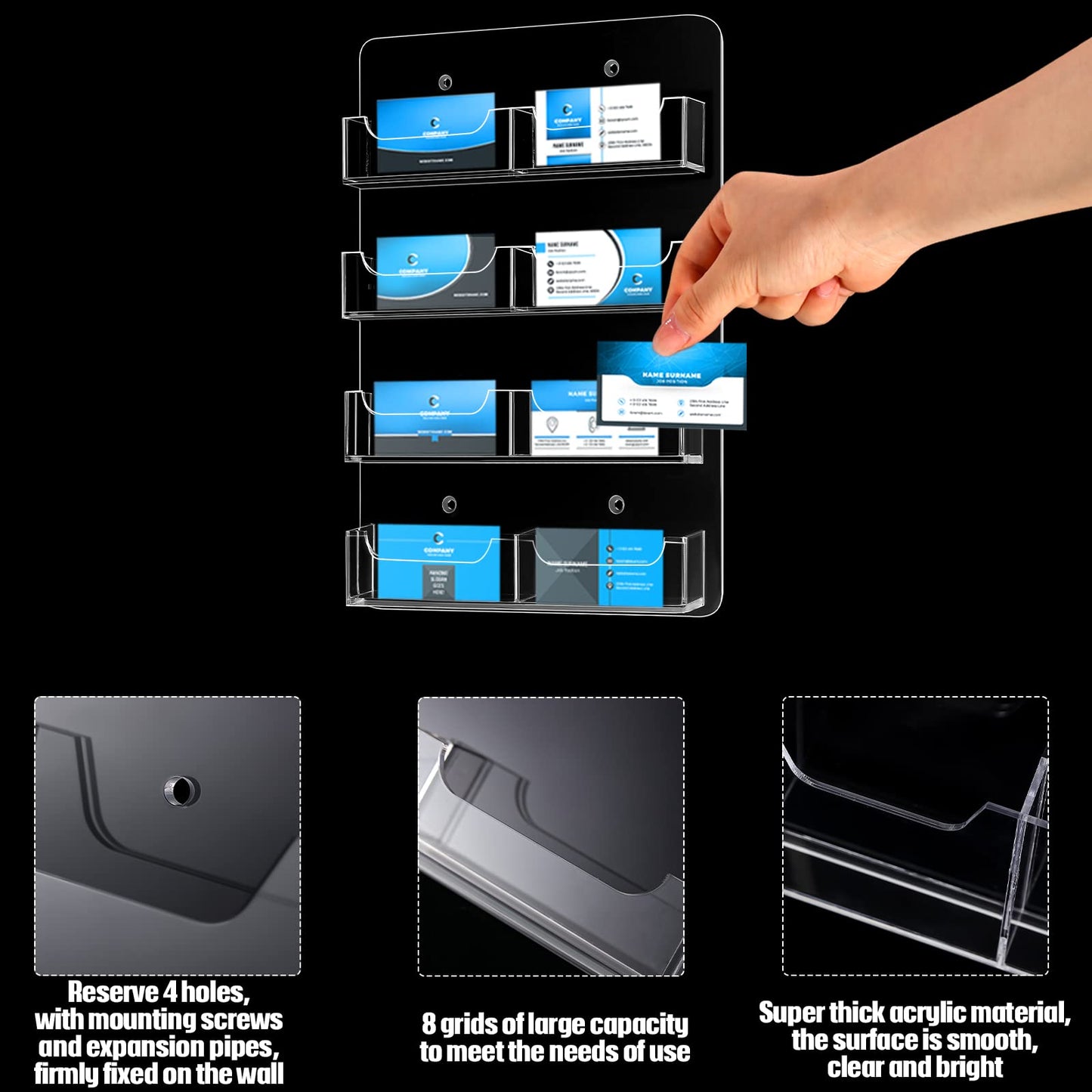 Lincia 2 Pieces Acrylic Business Card Holder Wall Mount Clear Sticker Display Rack Multiple Clear Acrylic Card Organizer Sticker Display Stand Pre Drilled Index Storage