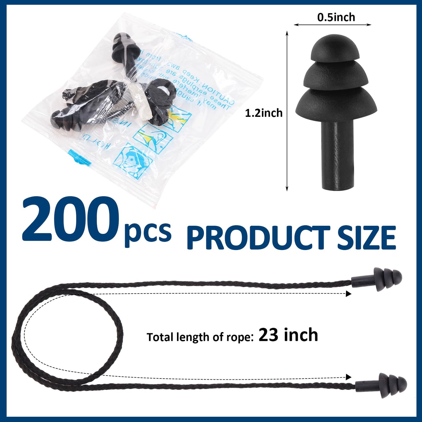Xuhal 200 Pair Corded Ear Plugs Silicone Reusable Earplugs Sound Blocking Individually Wrapped Ear plugs Protection Hearing EarPlugs for Sleeping, Music, Shooting, Construction Work, Sports (Black)