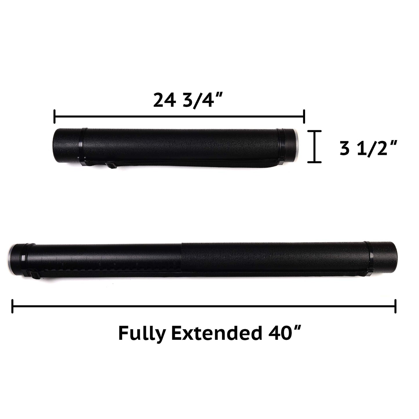 2-Pack Extendable Poster Tubes Expand from 24.5” to 40” with Shoulder Strap | Carry Documents, Blueprints, Drawings and Art | Black Portable Durable Round Storage Cases with Lids and Labels