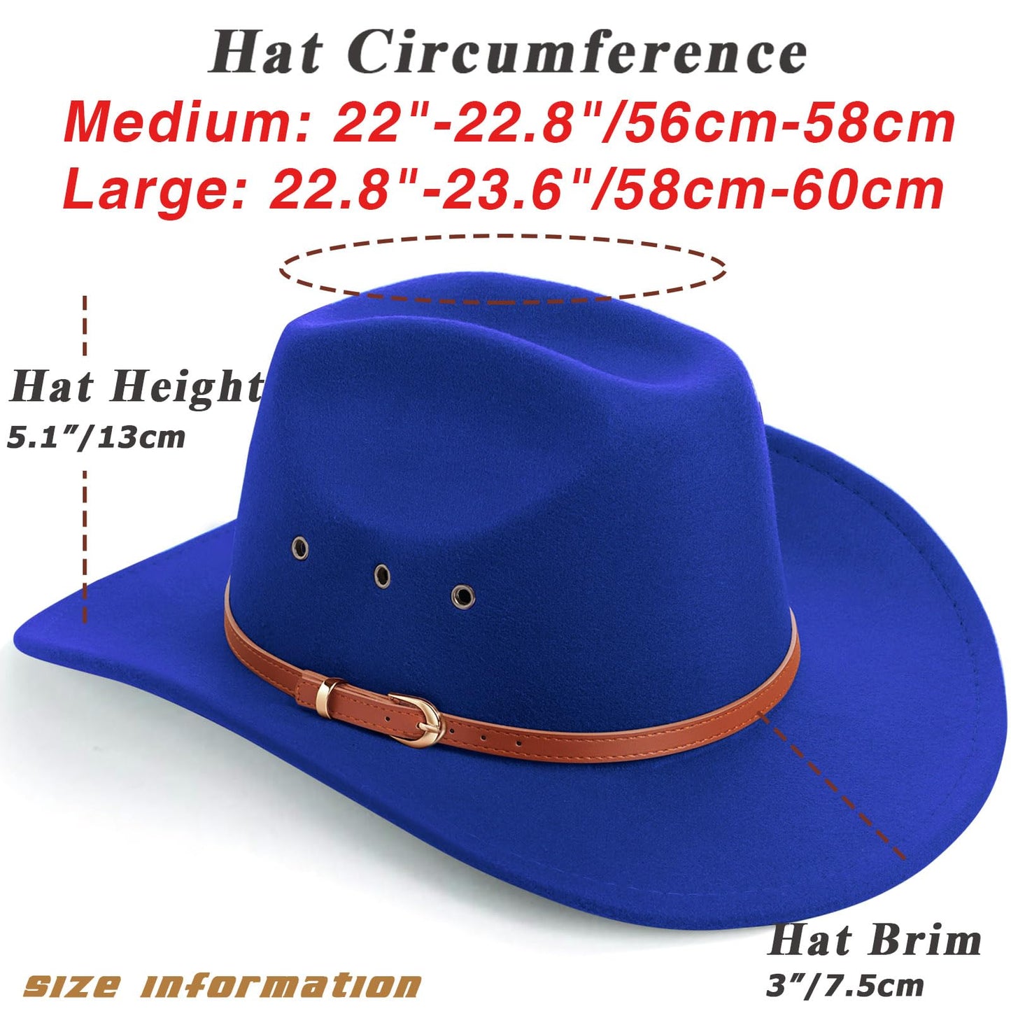 DRESHOW Cowboy Hat for Women and Men Western Felt Cowboy Cowgirl Hat Wide Brim Belt Buckle Retro Fedora Hats Unisex Caps