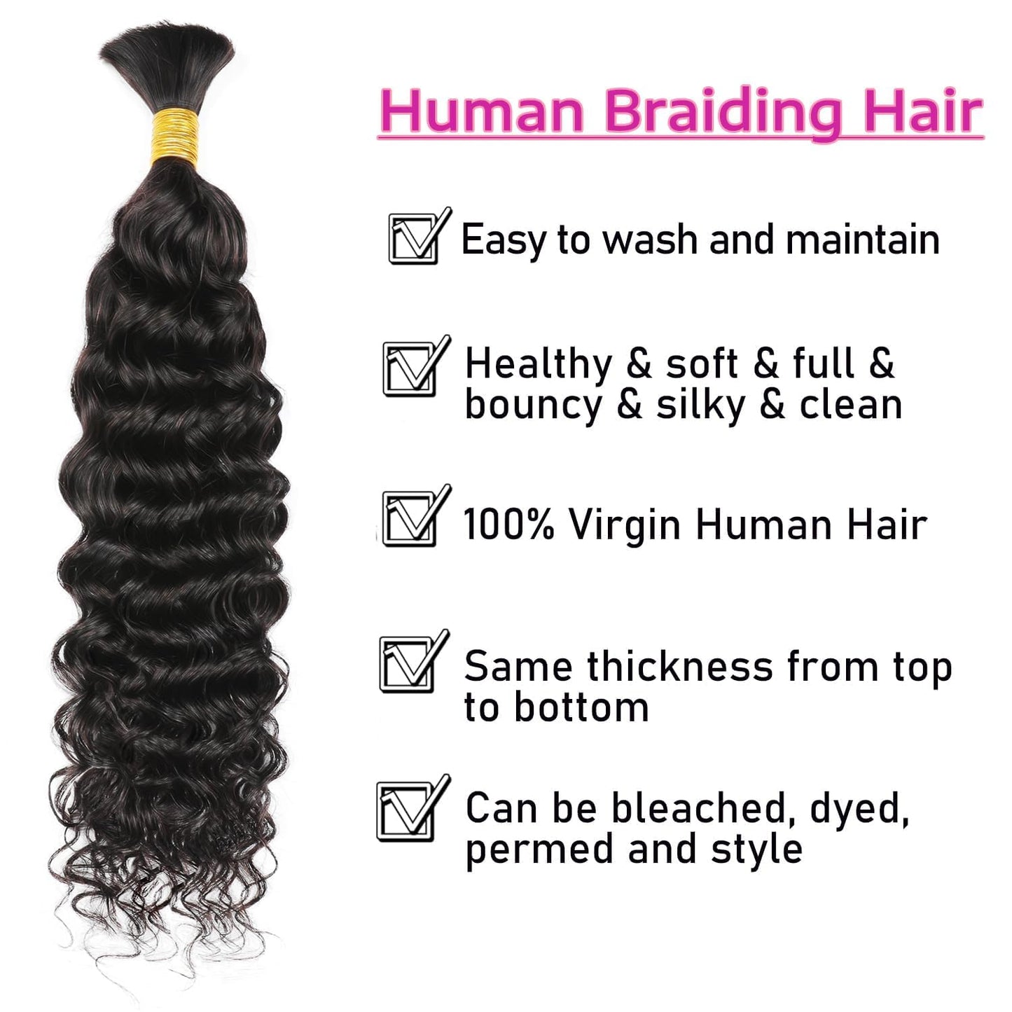 Human Braiding Hair 16 Inch Water Wave Bulk Human Hair Braiding Hair for Boho Braids No Weft Bundle 10A Unprocessed Brazilian Virgin Curly Human Hair Extensions for Braiding 2 Bundle 100g