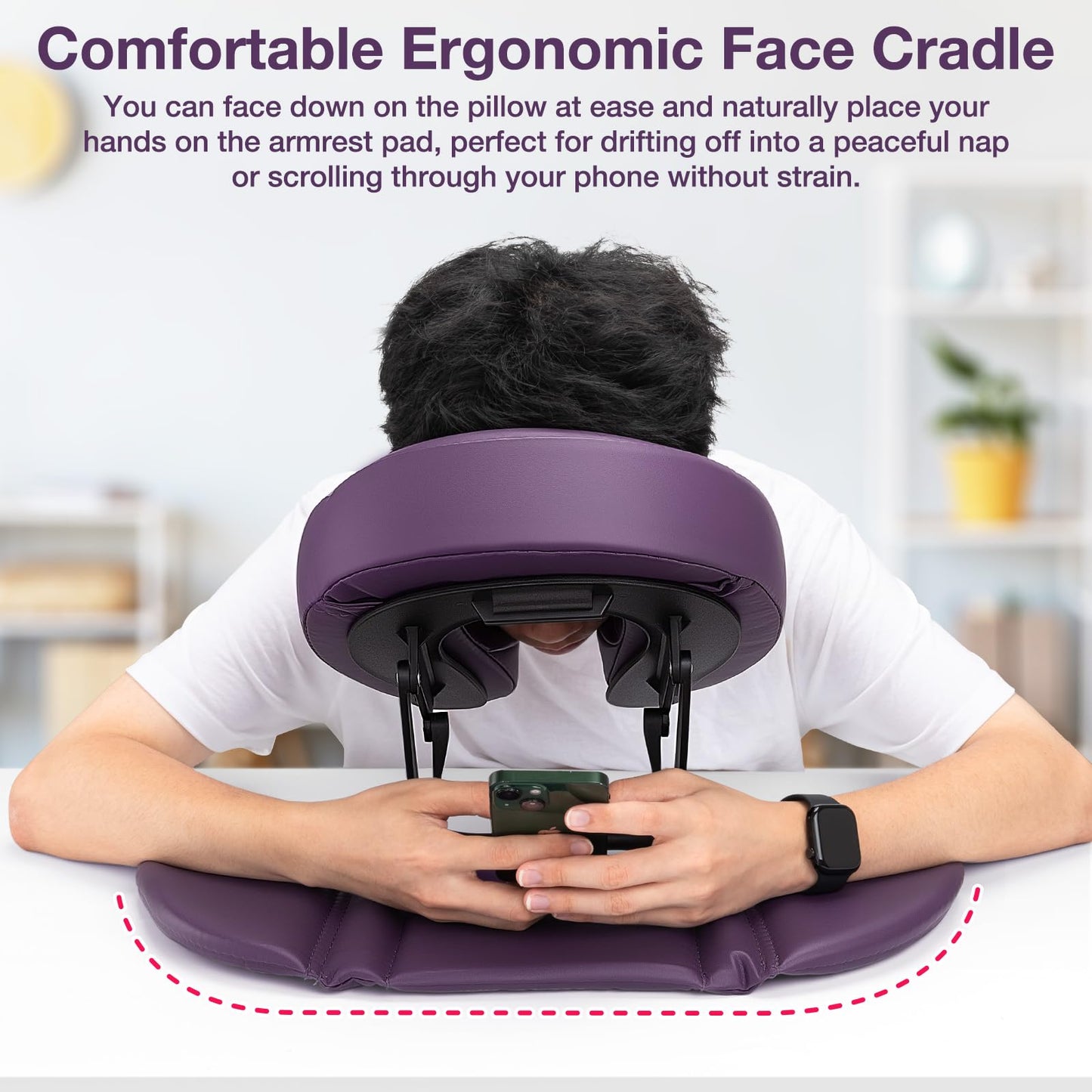 Udefineit Face Down Tabletop Massage Kit, Adjustable Headrest Face Cradle with Hand Rest Pad, Universal Desktop Home Mattress Massage Pillow Cradle, Support & Soft Memory Foam Pillow (Purple)