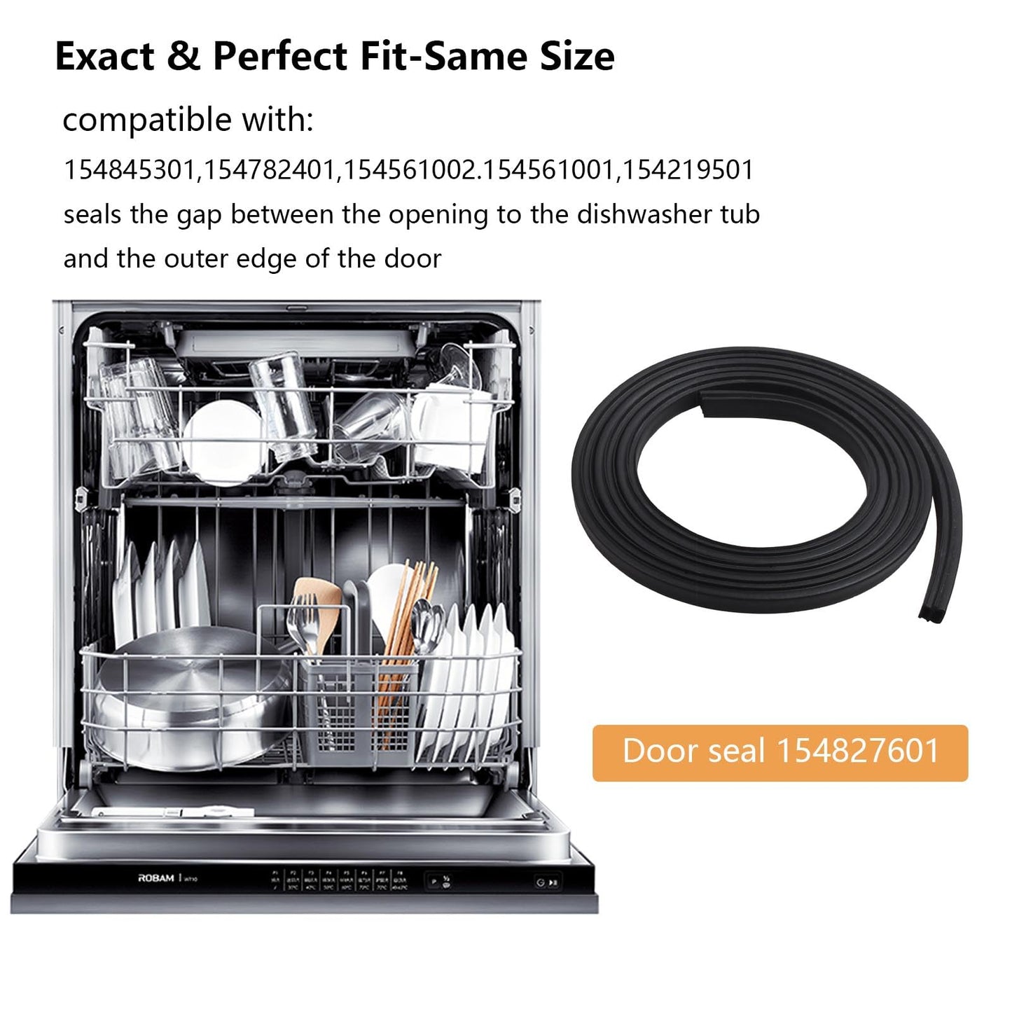 Wllead 154827601 Dishwasher Door Seal Combo Kit Compatible with Frigidaire Kenmore Electrolux & Sears, Includes Door Lower Seal 809006501 & Splash Shield 154701001