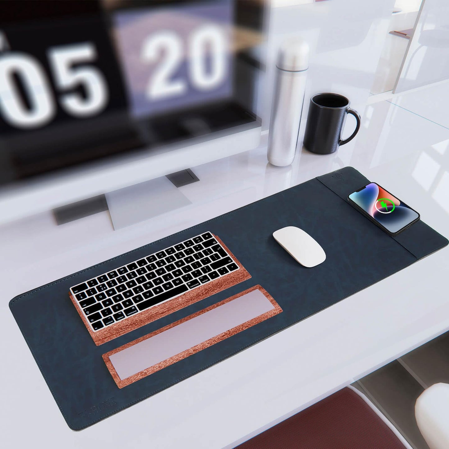 Magnetic Wireless Charging Desk Mat, 31"x11.7" Large Mouse Pad with Ultra-Smooth Surface, Microfiber Leather Office Mouse Mat, Waterproof Extended Computer Keyboard Desk Mat for Office & Home, Laptop