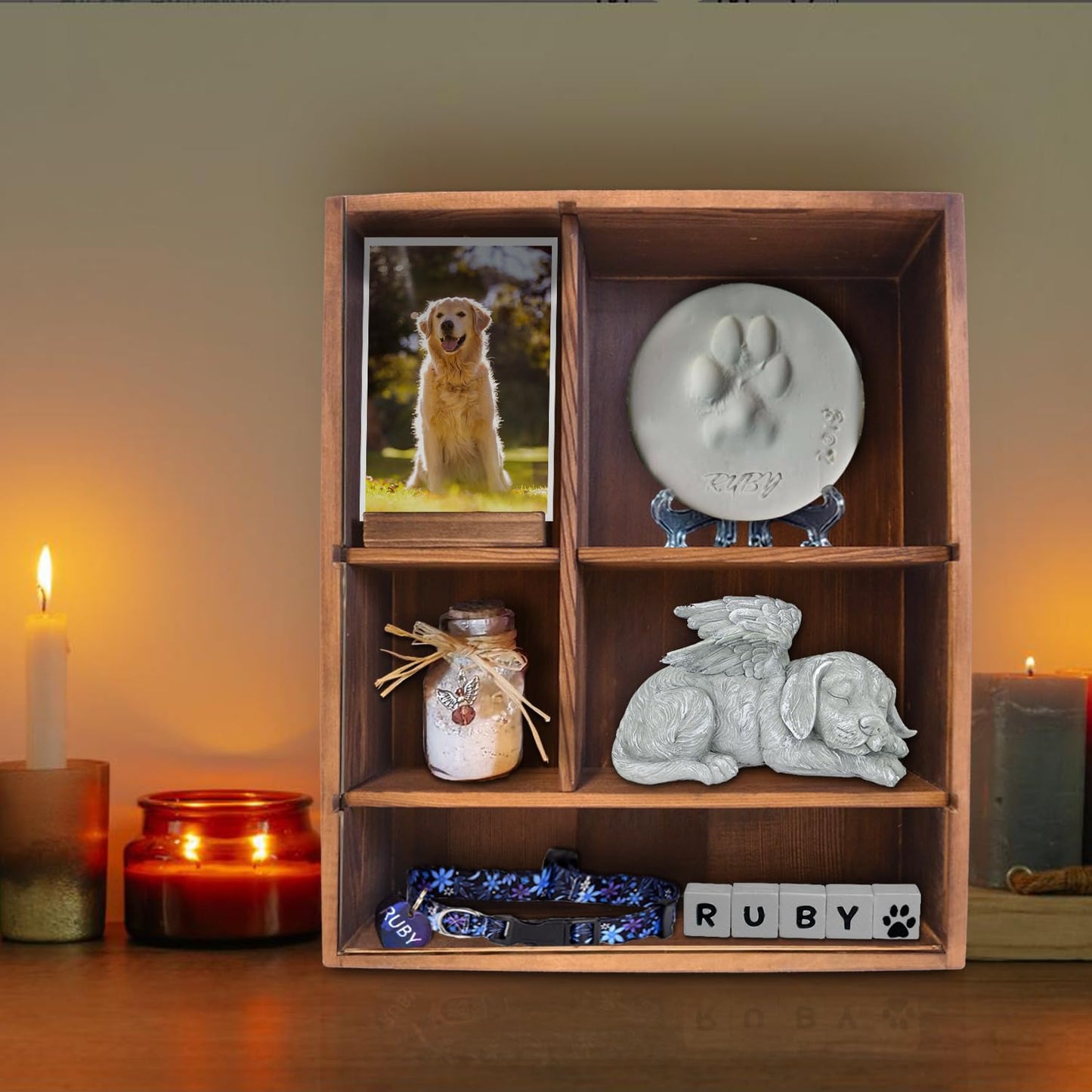 Sofunii Pet Memorial Shadow Box with Shelves for Dogs or Cats,11 * 14" Solid Wood Pet Frame Urn Ashes Display Case for as Loss Pet Remembrance Memory Keepsak -(Carbonization Black)