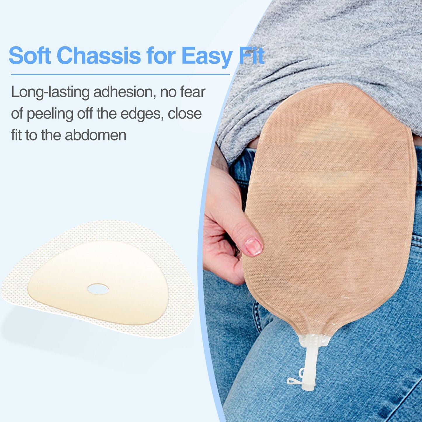 30 PCS Urostomy Bag, One-Piece Drainable Urostomy Supplies with Measure Card for Colostomy Ileostomy Stoma Care, Cut-to-Fit, 45 mm Max