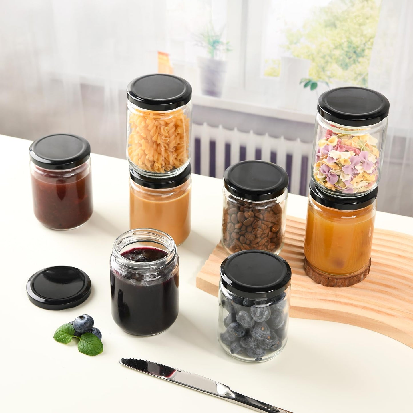BPFY 24Pack 8oz Glass Jars with Lids, Clear Pot Masson 240ml, Small Jam Jars with Leak Proof Lids for Jelly, Honey, Pickles, Spice