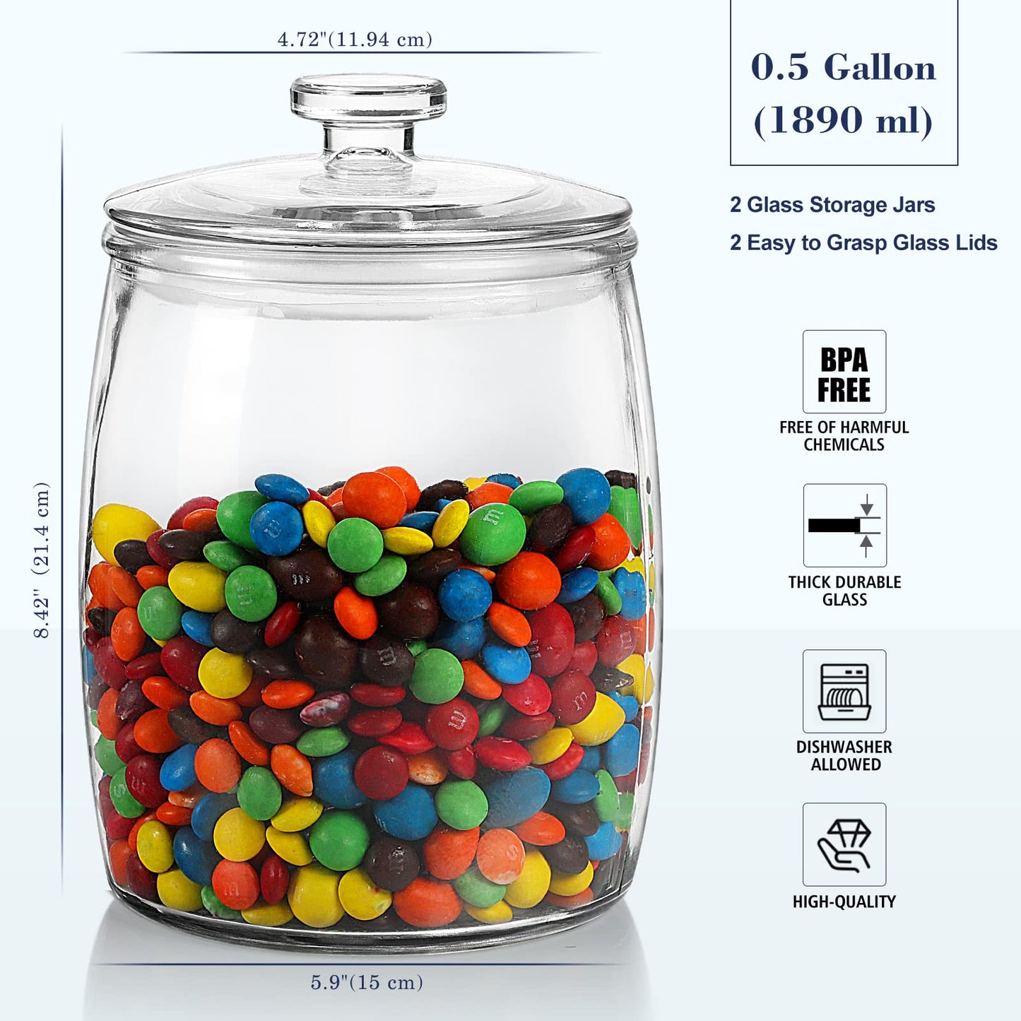 Ritayedet 64 OZ Cookie Jar, 2 Pack Glass Jars with Lids, Apothecary Jars for Laundry Room Organizers and Storage, Half gallon Wide Mouth Candy Container for Kitchen, Sugar, Flour, Rice, Cereal
