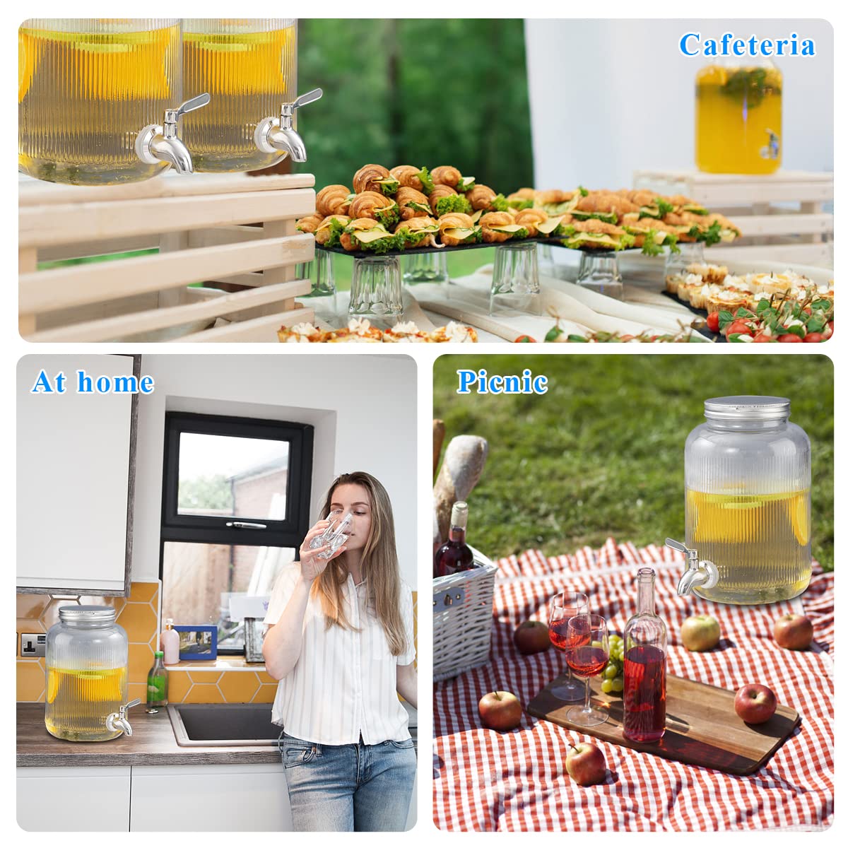 Berglander Glass Drink Dispenser for Fridge, 1 Gallon Beverage Dispenser with Leakproof Stainless Steel Spigot, Water, Juice Dispenser for BBQ, Picnic, Parties and Events (Clear)