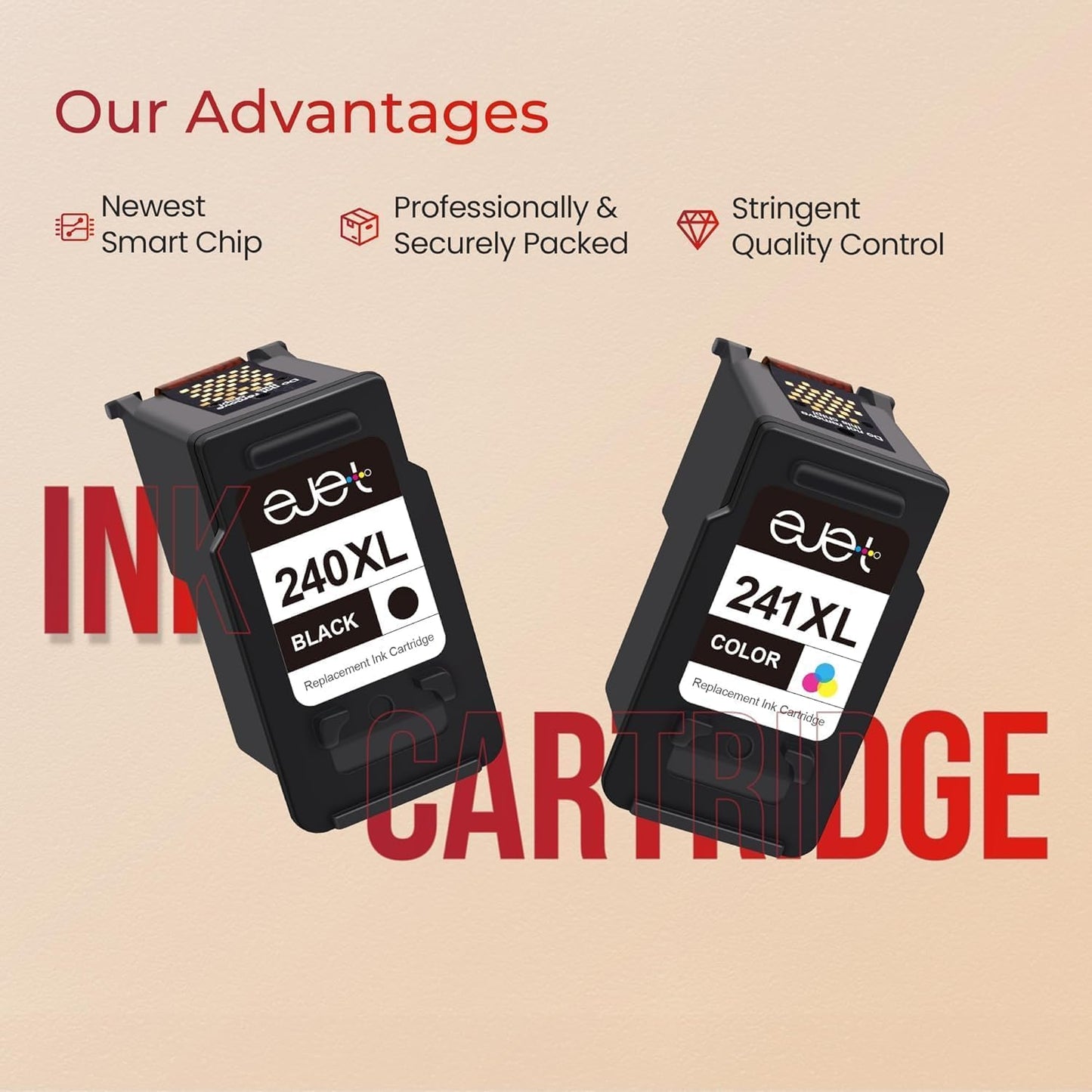 ejet PG-240 XL/CL-241 XL Ink Cartridges Replacement for Canon 240XL 241XL Combo Pack, Fit for Canon PIXMA MG3620 MG3600 TS5120 MG3520 MG2120 MX452 MX512 MX532 MX472 Printer (1 Black,1 Color)