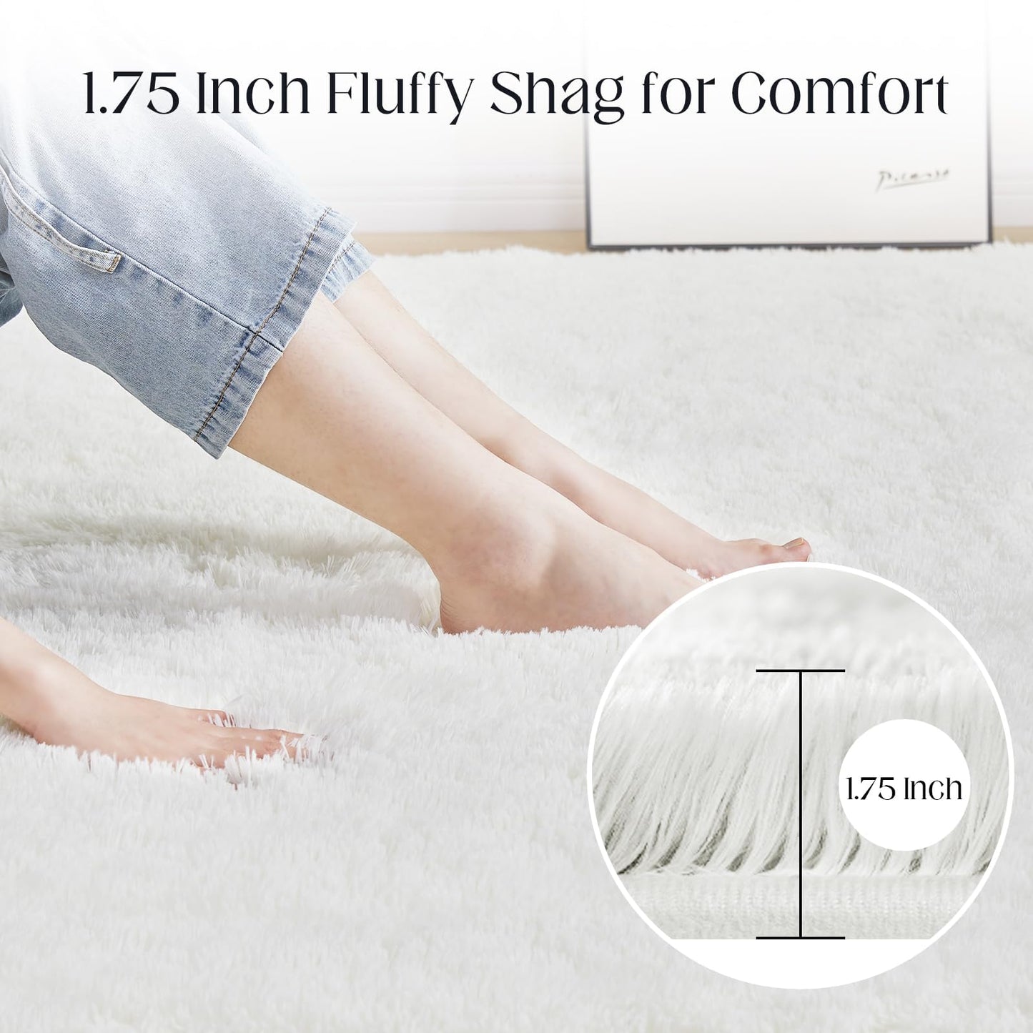 6x9 Large Area Rugs for Living Room Bedroom, Soft Fluffy Shaggy Rug, Indoor Washable Floor Carpet for Kids Girls and Boys, Dorms, Nursery Rooms, Home Decor Aesthetic, Solid White
