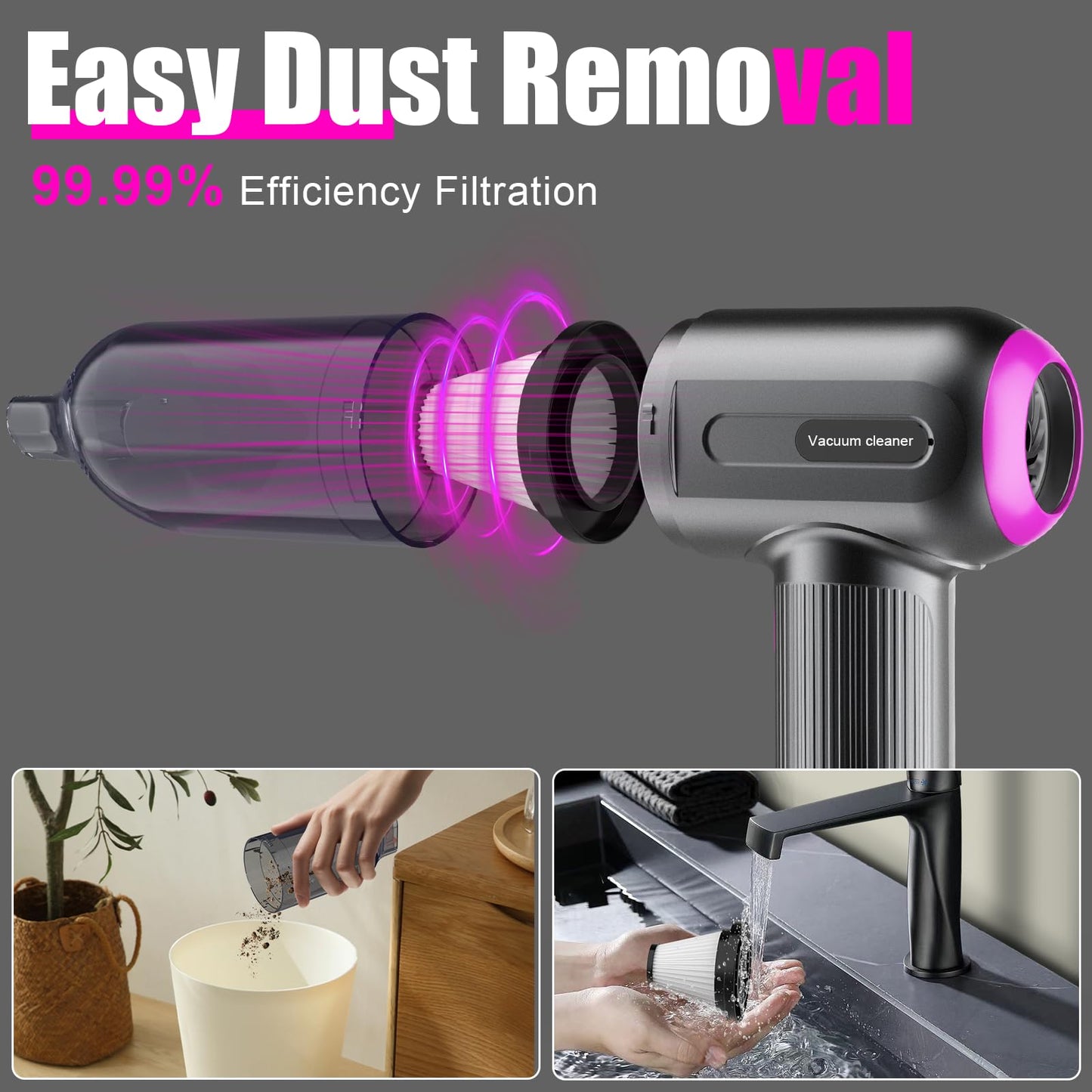7000Pa Mini Vacuum Cleaner: Handheld Vacuum & Electronics Duster & Hand Pump Cordless Keyboard Vac Kit 3-Gear Compressed Air Blower for Computer Sewing Machine Laptop Car Home Office (Grey)