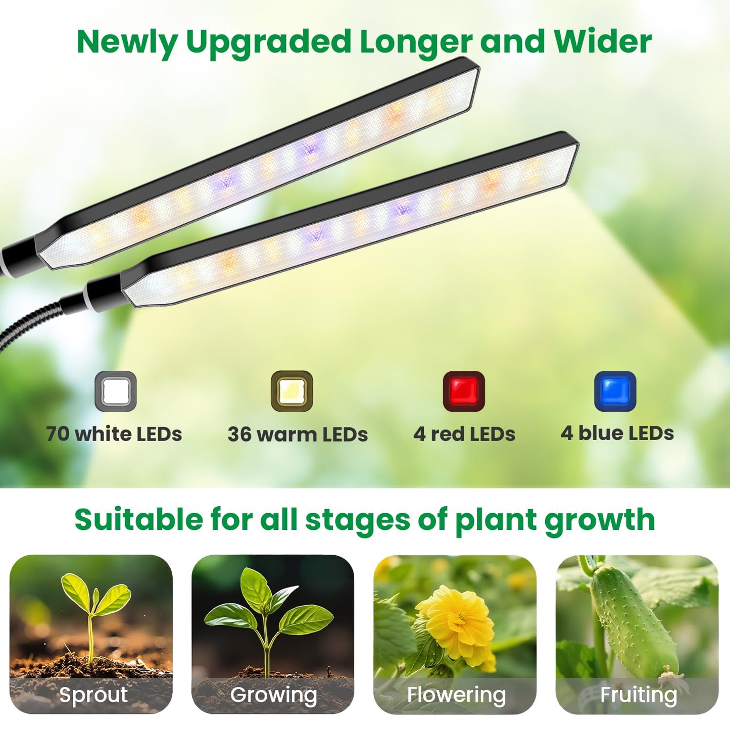 Aumtrly Grow Light Clip on 2 Pack, 228 LED Full Spectrum Plant Lights for Indoor Growing, 2 Head Black Arm Grow Lamp with Gooseneck, 6/12/16H Timer, 5 Dimming, 3 Light Modes