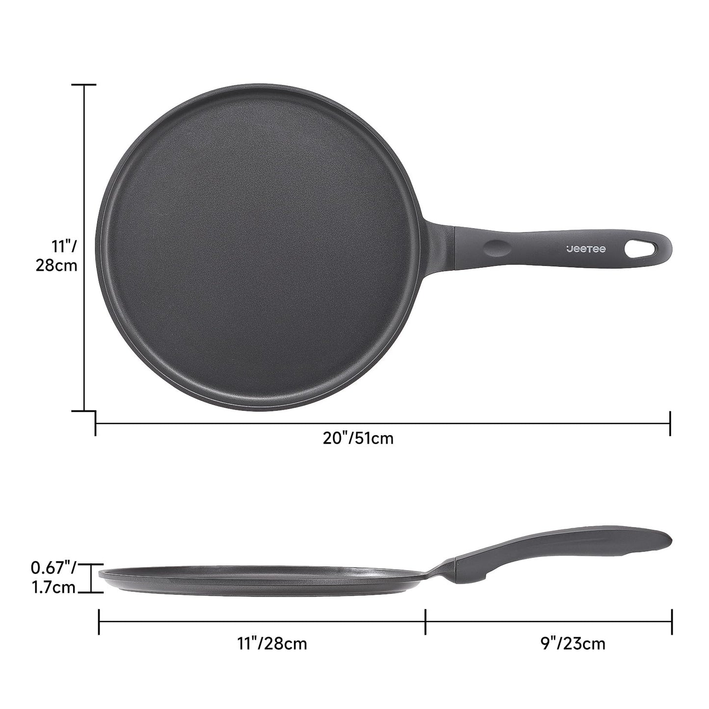 JEETEE Nonstick Crepe Pan, 11 Inch Titanium Pancake Pan, Healthy Non-Toxic Flat Tawa Dosa Tortilla Pan for All Stovetops Including Induction, PTFE & PFOA Free