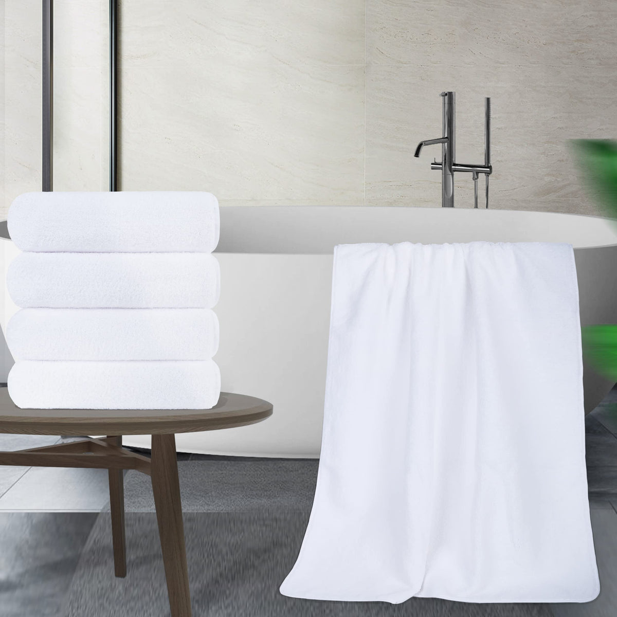 Polyte Microfiber Quick Dry Lint Free Bath Towel, 57 x 30 in, Pack of 4 (White)