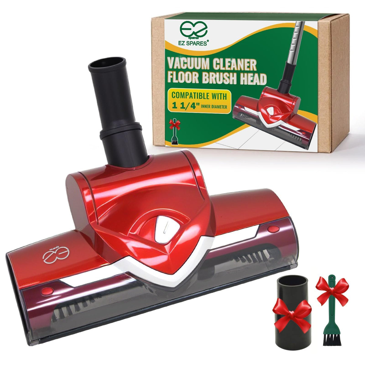 EZ SPARES 32mm or 1¼ Inch Vacuum Brush Head – Dual Purpose Floor Nozzle for Hard Floor & Carpet, Adjustable Suction, Swivel Neck, Smooth Rolling Wheels, Turbo Brush with Roller