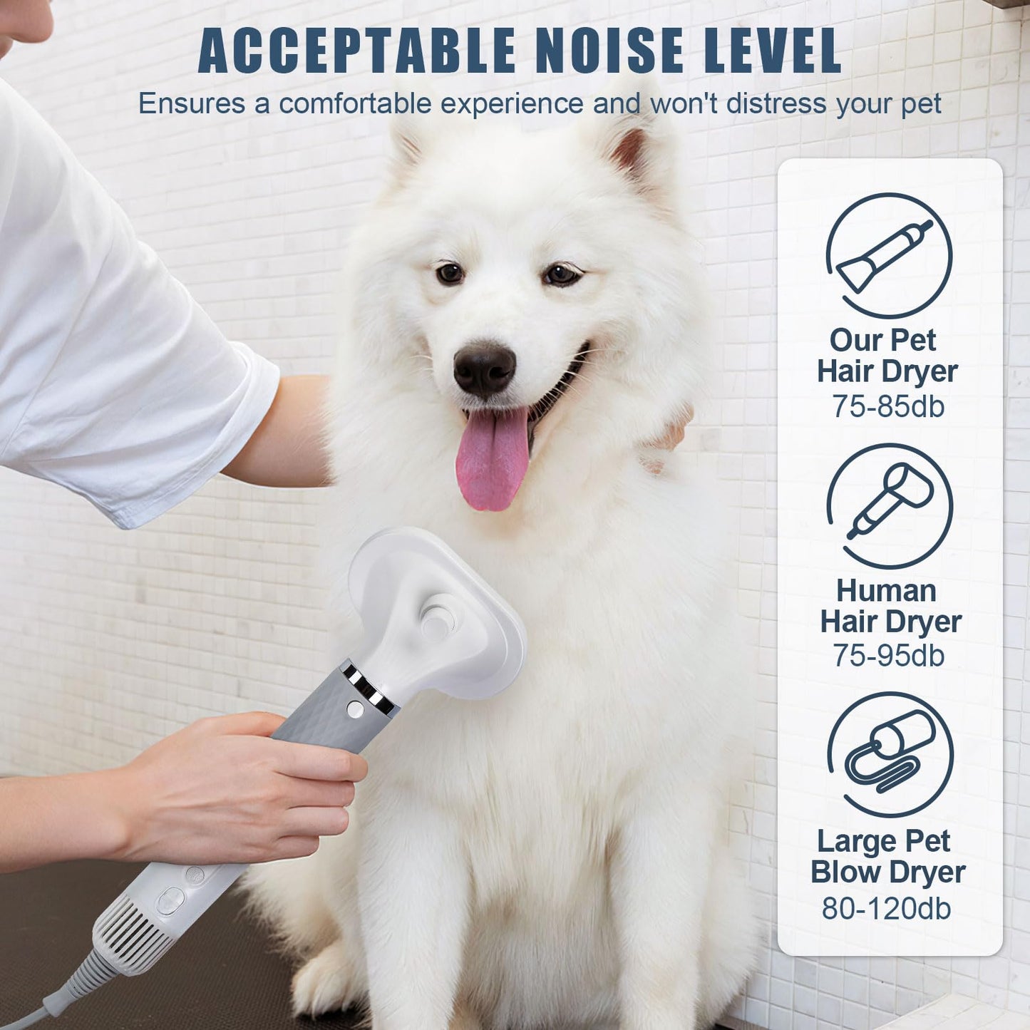 Ownpets 5 in 1 Portable Smart Pet Grooming Hair Dryer, low noise, with dehairing comb, 5 nozzles, 3-speed temperature adjustment, 3-speed wind speed, suitable for dog grooming hair dryer, suitable for home travel use