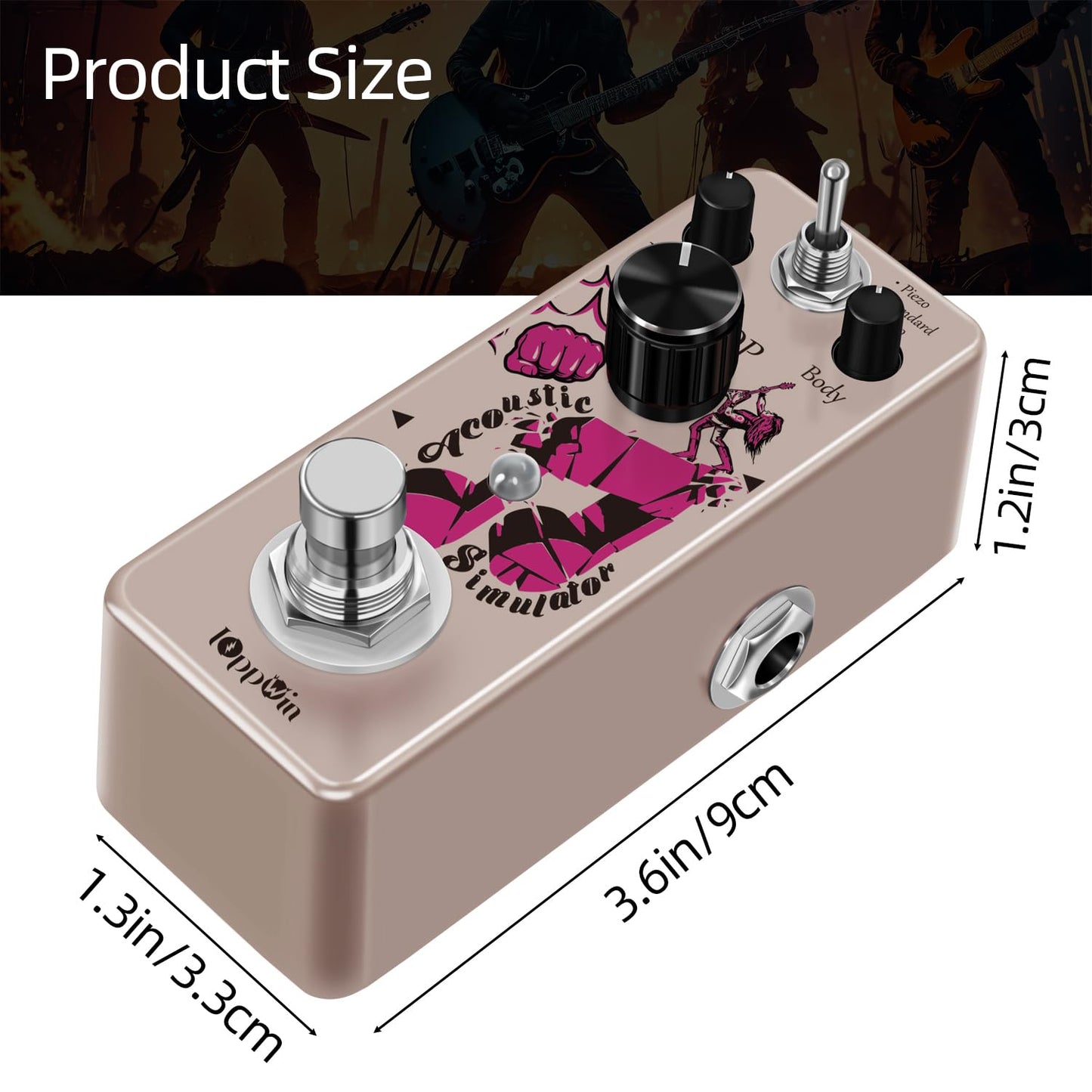 IOppWin Acoustic Guitar Simulator Pedal - Electric-to-Acoustic Conversion, 3 Cabinet Modes (Piezo/Standard/Jumbo), Metal Housing, True Bypass