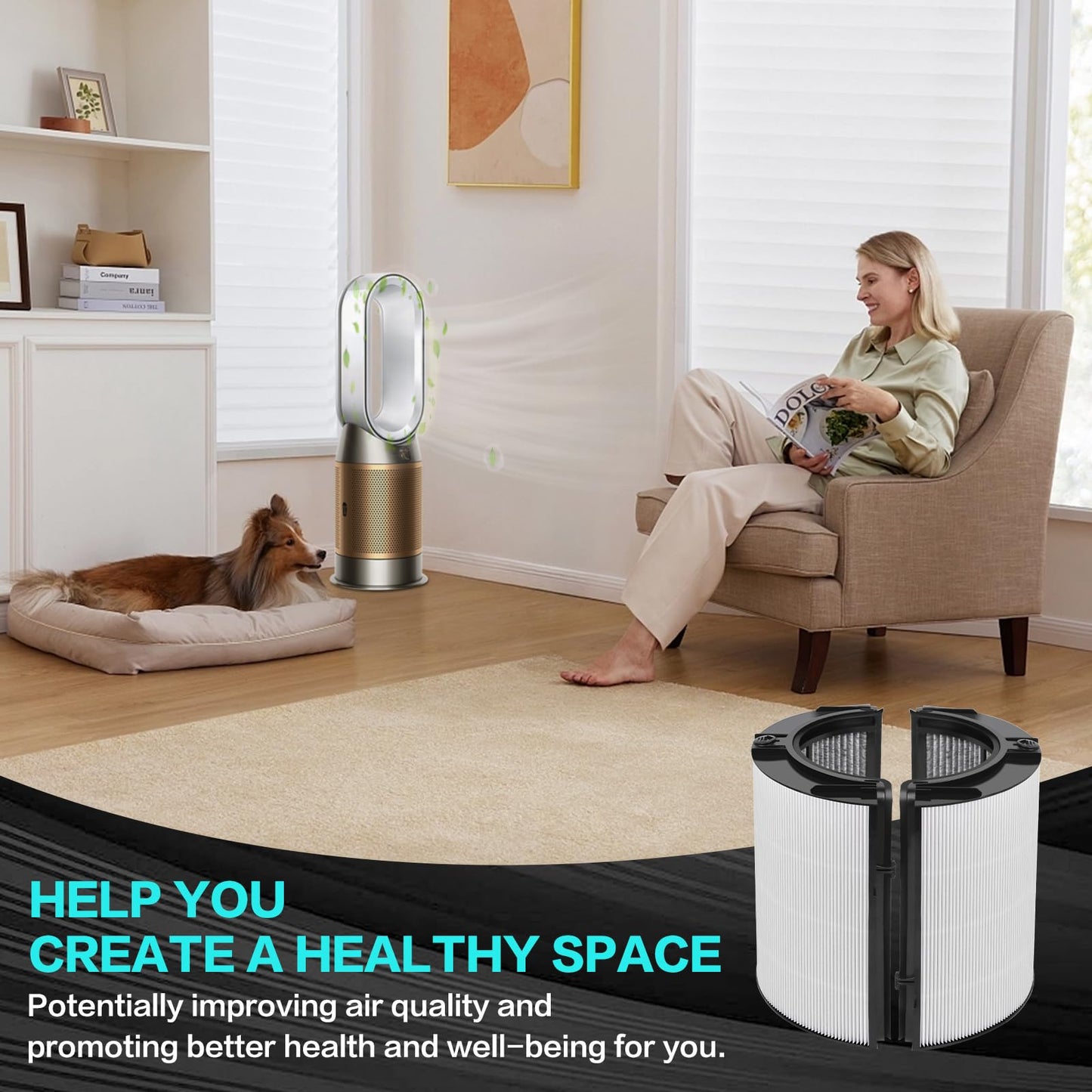360° Combi Glass True H13 HEPA + Carbon Filter for Dyson TP10 HP10 HP09 TP09 HP07 TP07 TP06 HP06 PH04 PH03 PH02 PH01 DP04 HP4B PH3A TP7A TP7C TP4A TP4B PH2 HP2 PC2 PC1 HP1, 2-in-1 Replacement Filter
