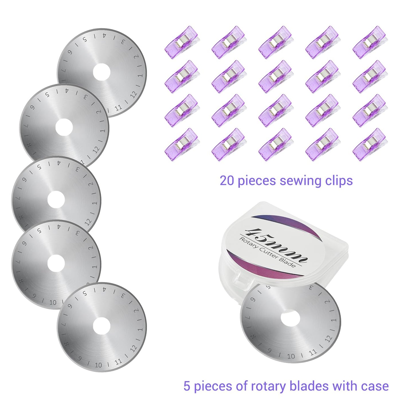 Headley Tools Rotary Cutter Set - 45mm Fabric Cutter, 5 Extra Rotary Blades, A3 Cutting Mat, Quilting Ruler and Sewing Clips, Craft Knife Set, Ideal for Crafting, Sewing, Patchworking, Purple