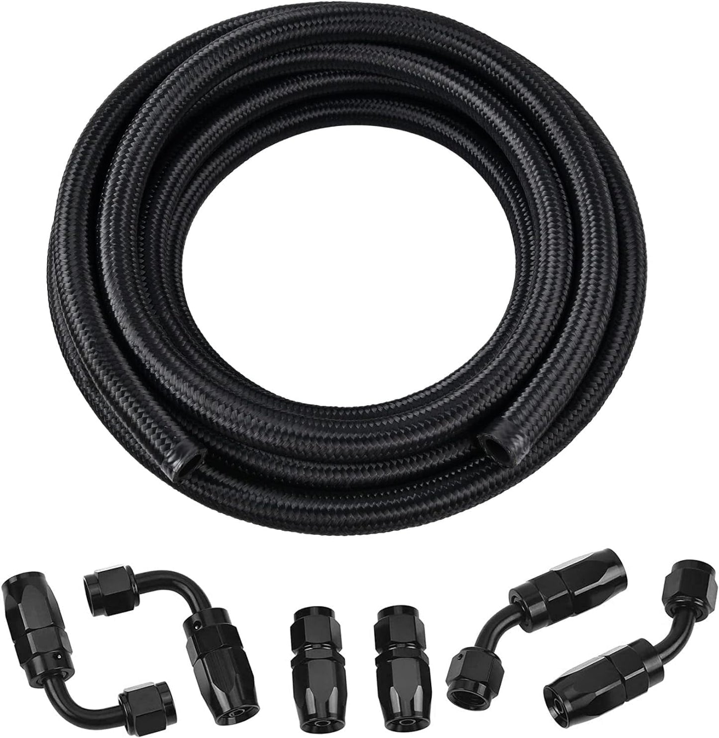 EVIL ENERGY 4AN Fuel Line Kit, AN4 Nylon Braided Fuel Line Hose Fitting Kit CPE 12FT Black