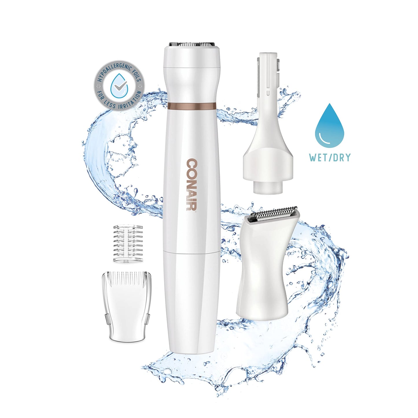 Conair Satiny Smooth All-in-One Facial Trim System, Battery Operated, Use Wet/Dry