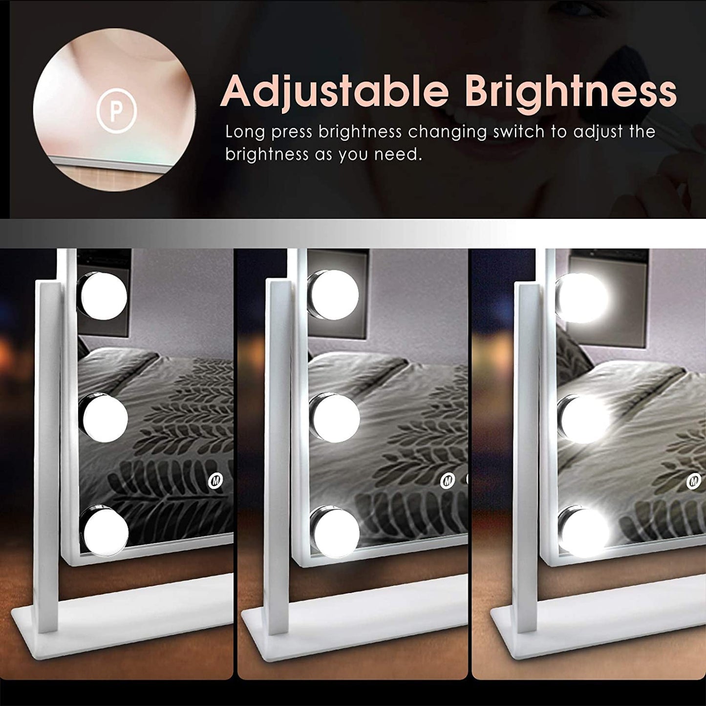 WEILY Hollywood Makeup Mirror with Lights, Large Lighted Vanity Mirror with 3 Color Light & 12 Dimmable Led Bulbs,Smart Lighted Touch Control Screen & 360 Degree Rotation(White)