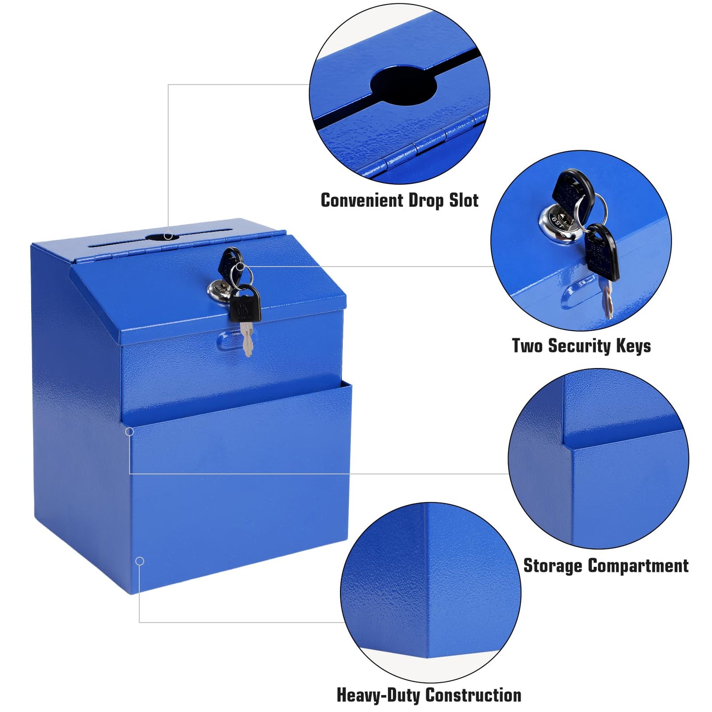 Suggestion Box with Slot and Lock & 50 Suggestion Sheets Wall Mounted Donation Box with Lock Steel Blue
