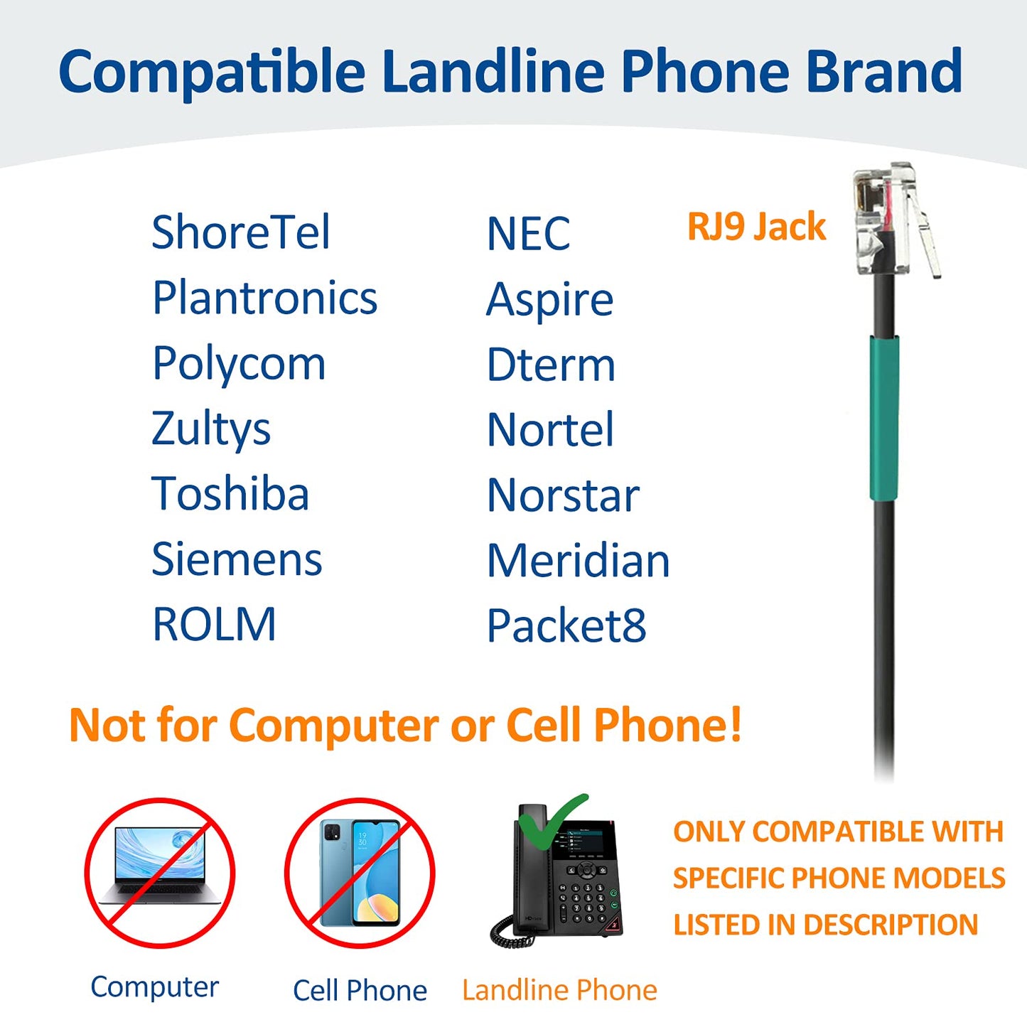 Wantek Corded Telephone Headset Mono w/Noise Canceling Mic for ShoreTel Plantronics Polycom Toshiba NEC Dterm Nortel Norstar Meridian Siemens ROLM Packet8 Landline Deskphones(F600S2)