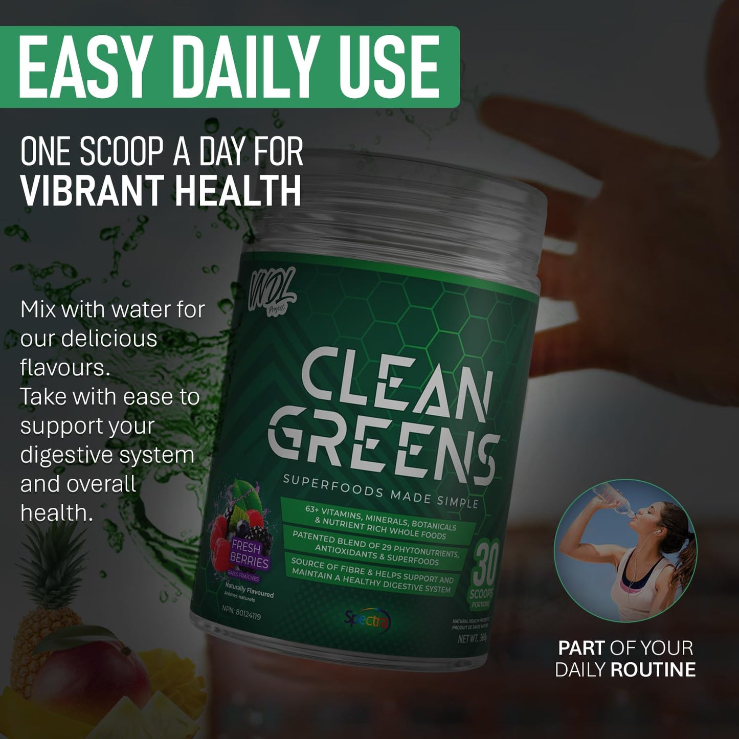 Clean Greens - Superfoods Made Simple | 63+ Vitamins, Minerals, Botanicals, & Nutrient Rich Whole Foods | Boost Energy, Immunity, & Digestion. 30 Servings - Fresh Berries