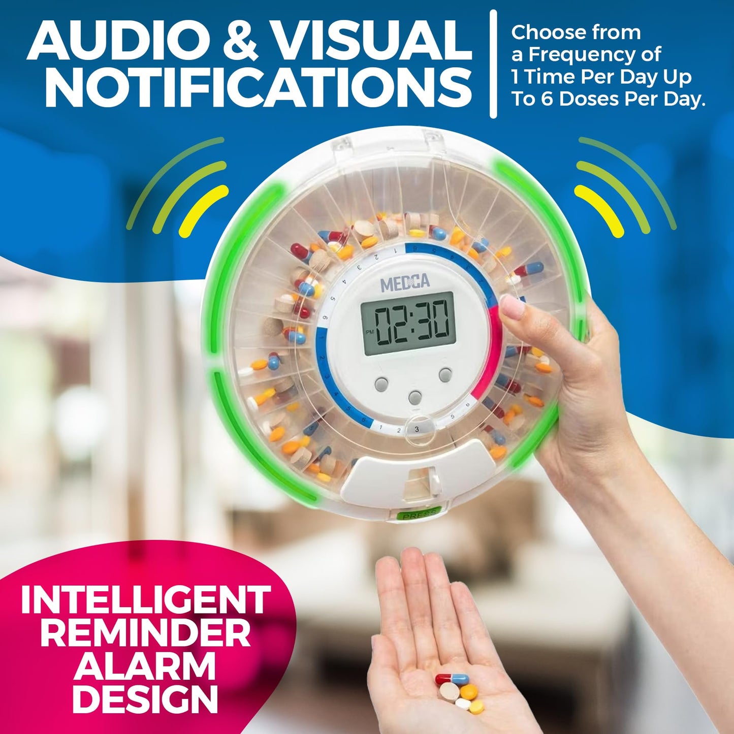 Automatic Pill Dispenser with 28-Day Electronic Medication Organizer - Lockable Key Pill Container with LCD Display, Light and Sound Reminder Alarm for Scheduled Medication for Seniors and Elderly