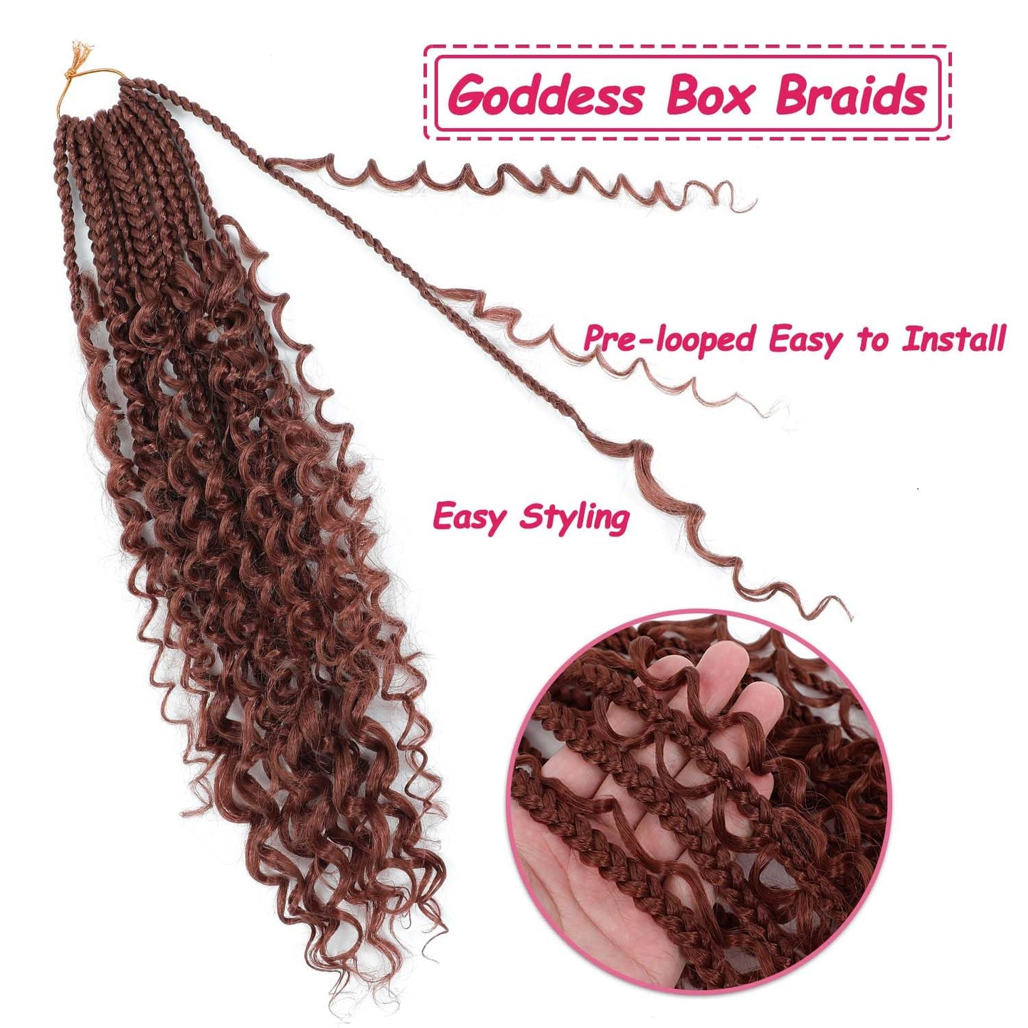 Goddess Box Braids Crochet Hair Pre Looped Boho Box Braids Braiding Hair Curly Ends Bohomian Crochet Box Braids (350#, 18 inch)