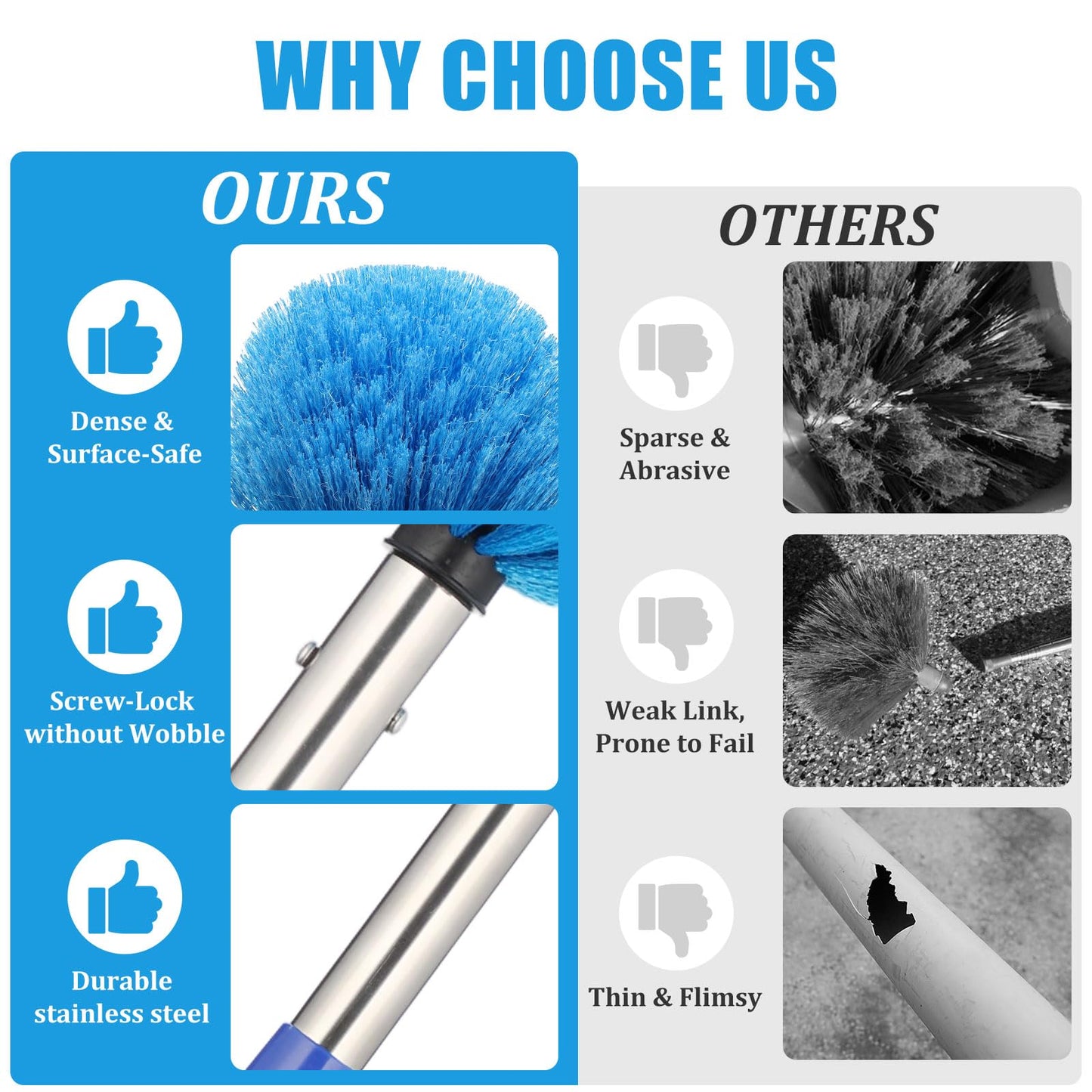 Cobweb Duster with Extension Pole - 8 FT Lightweight Stainless Steel Extendable Duster Ceiling Fan Duster for High Ceilings, Medium Stiff PET Bristle Spider Web Brush for Indoor/Outdoor Cleaning