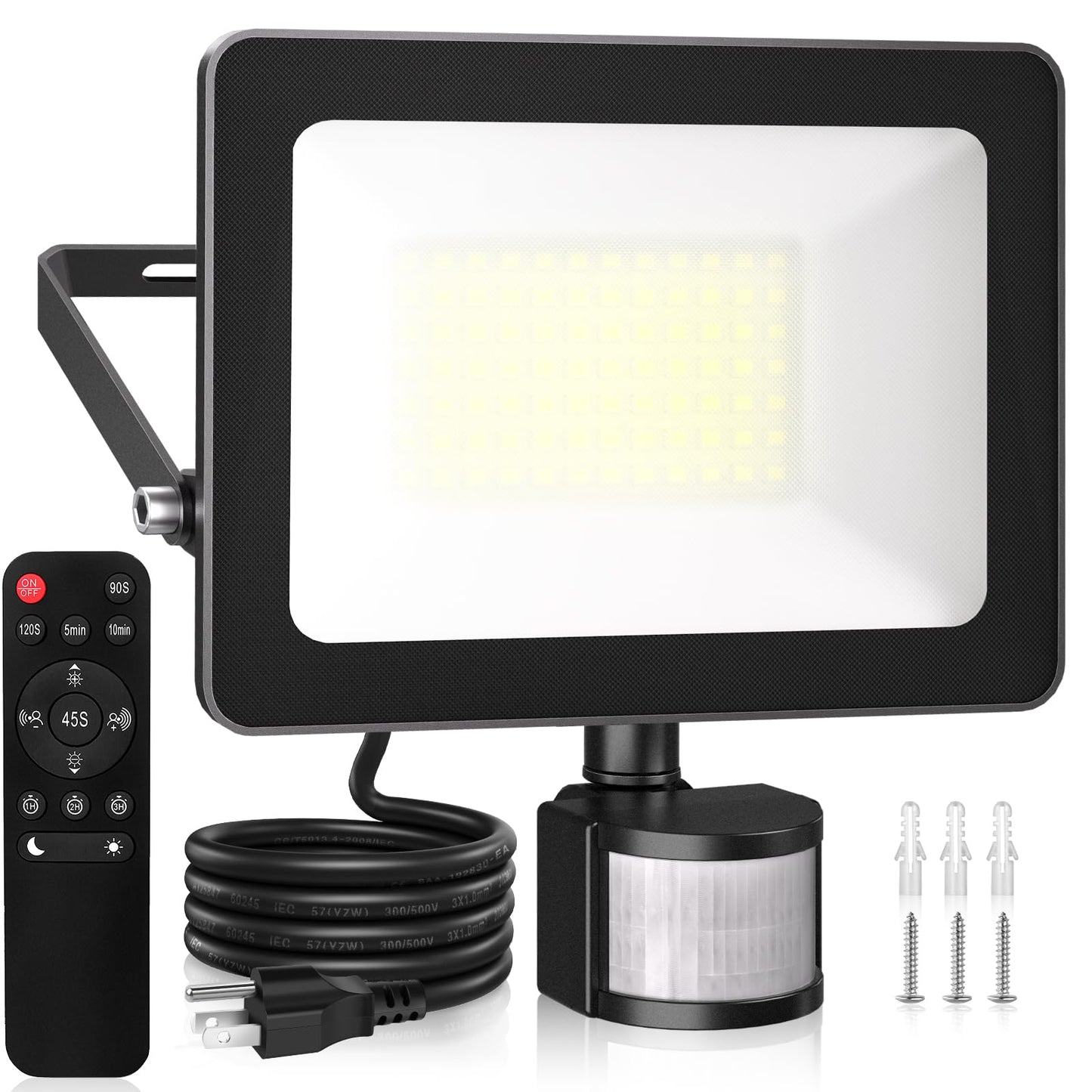 MEIHUA 60W LED Security Motion Sensor Outdoor Lights, 5200LM Flood Lights Outdoor with Remote Control, 6500K Daylight White Dusk to Dawn, IP66 Waterproof Wall Light for Entryways Stairs Yard Garage