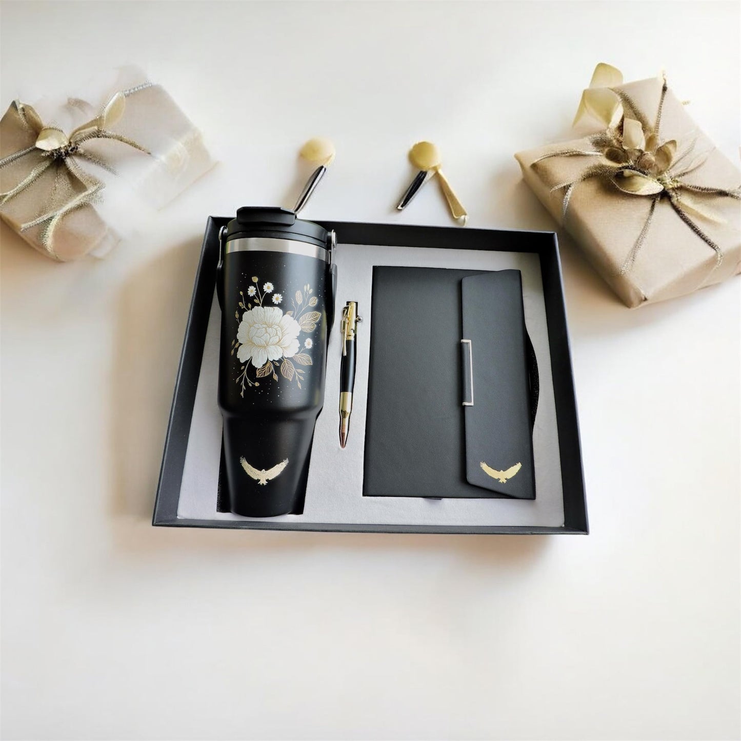 coffret Cadeau Pour Femme PRET a offrir, 3 Pieces, bouteille isotherme 40oz, stylo et carnet de Notes, coffret Pour amies, Soeur, Maman, epouse, fille, sa Petite amie, collegue, Bestie
