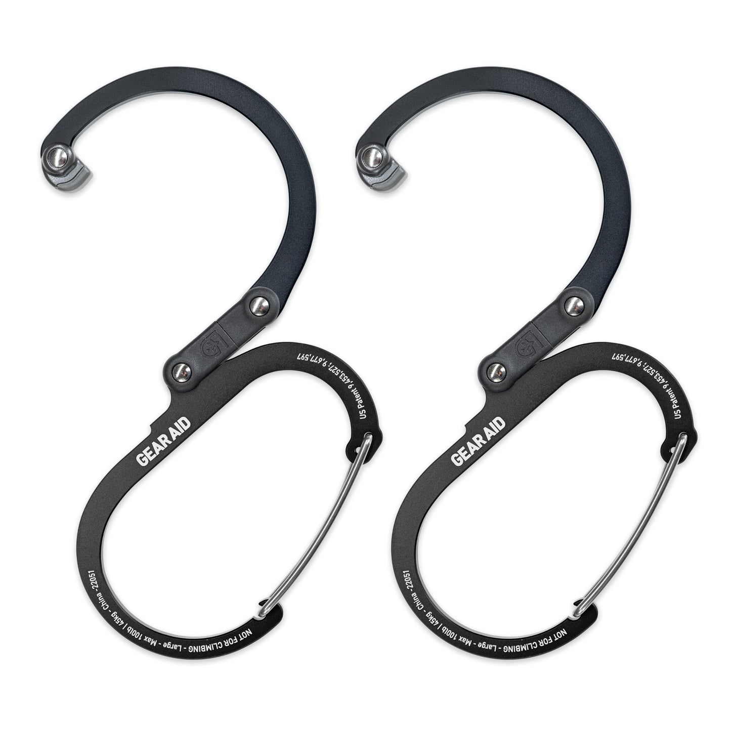 GEAR AID HEROCLIP Carabiner Clip and Hook (Small) for Purse, Stroller, and Backpack, Stealth Black, 2 Pack