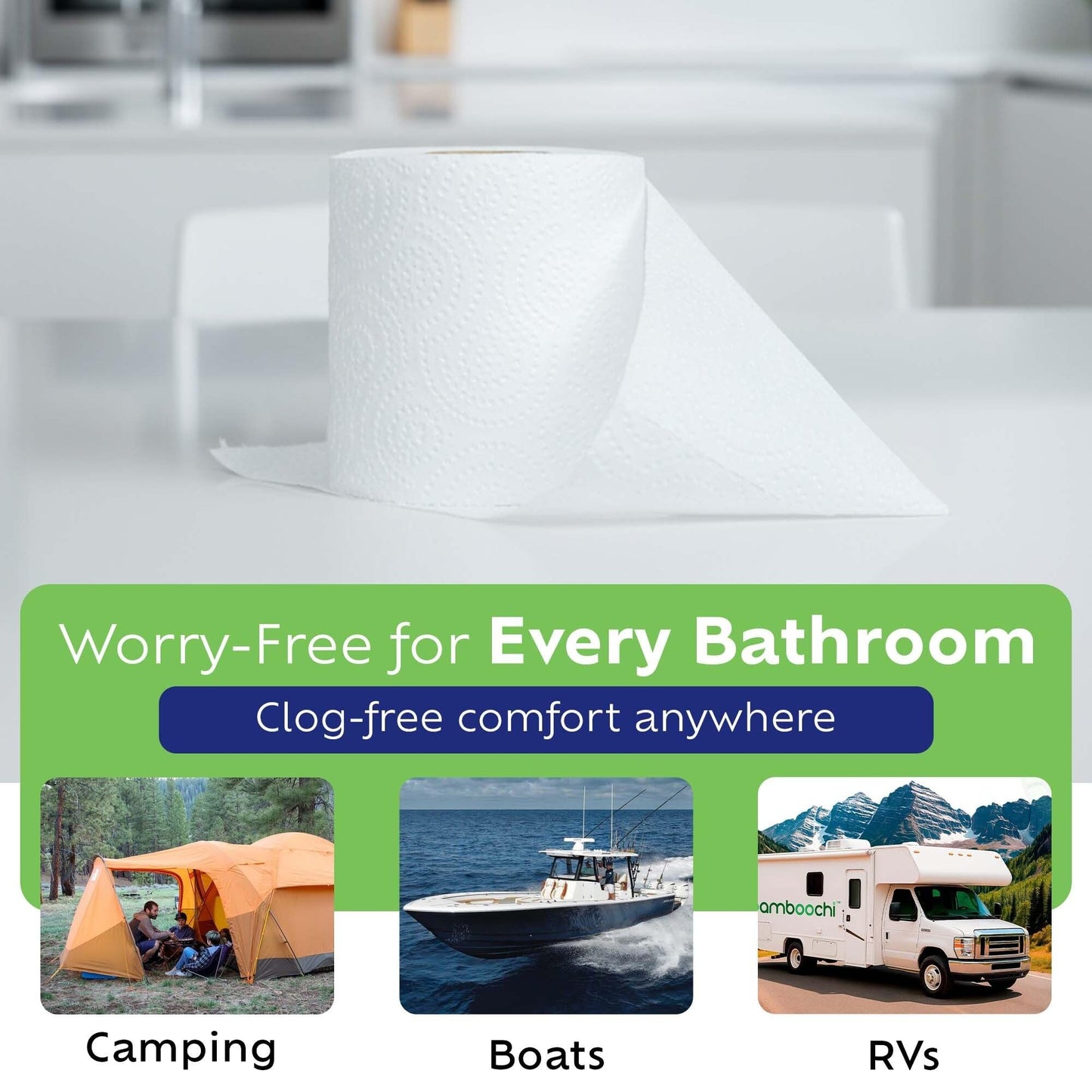 Bamboochi Bamboo Toilet Paper, Septic Safe Toilet Paper 2 Ply 24 Rolls 300 Sheets Per Roll, Soft Unscented Bath Tissue, RV Safe, Eco-Friendly, Non Chlorine, PFAS Free, Proudly Made in Canada