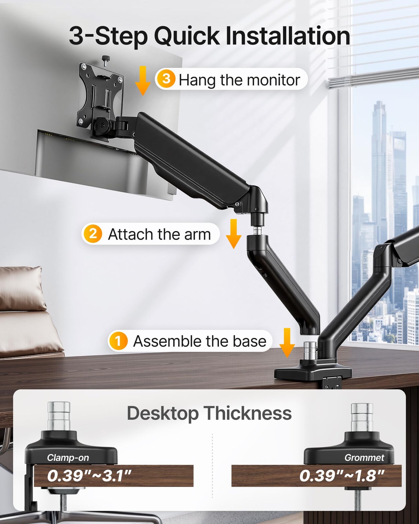 monTEK Heavy Duty Dual Monitor Arm for 17-32” Flat/Curved Screens, Premium Mechanical Spring Monitor Arm up to 19.8 lbs, Full Motion Monitor Desk Mount with Quick-Release VESA 75/100mm, Clamp/Grommet