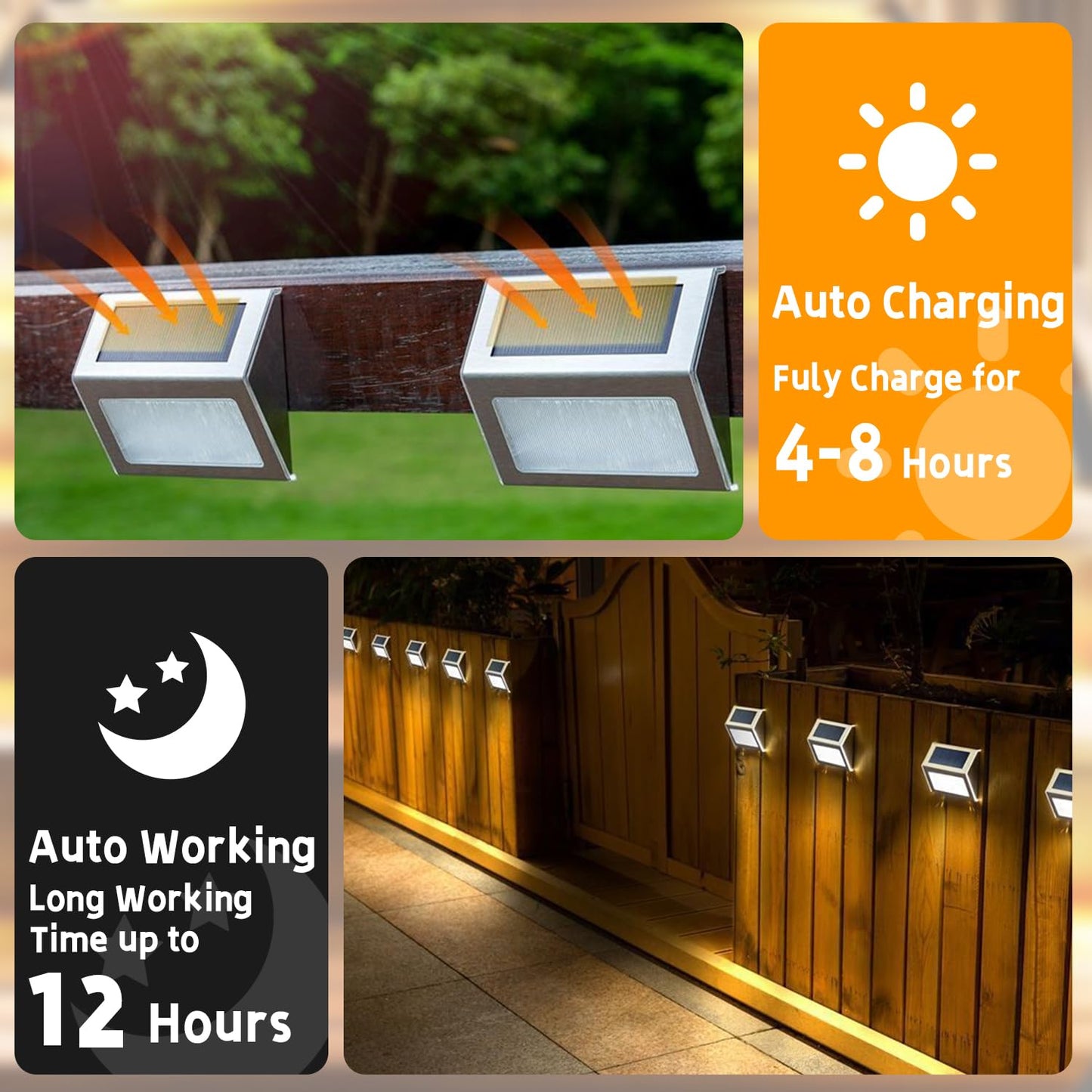 12 Pack Solar Step Lights for Outside, Solar Stair Lights Waterproof IP 65, Led Outdoor Deck Lights,Solar Lights for Garden Stair Patio Deck Yard Front Step Front Porch,Warm White
