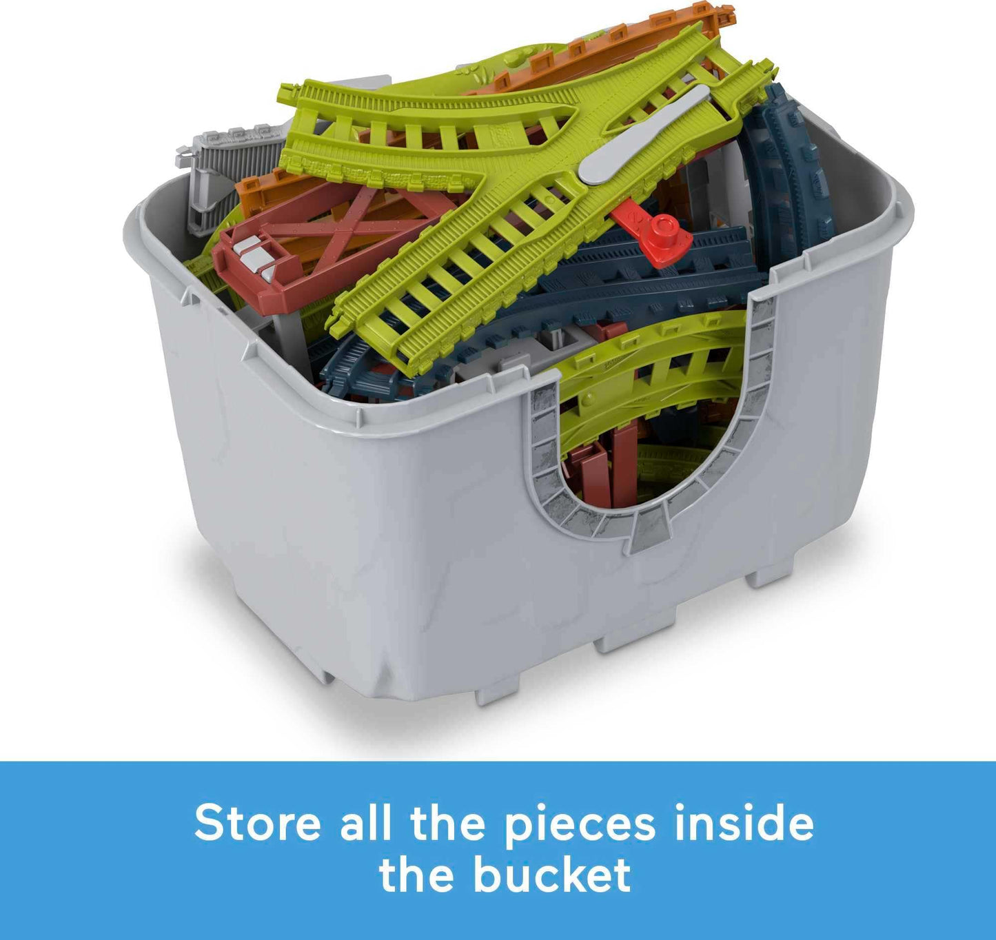 Thomas & Friends Toy Train Tracks Set, Connect & Build Bucket, 34-Piece Expansion Pack for Diecast & Motorized Trains, Age 3+ Years
