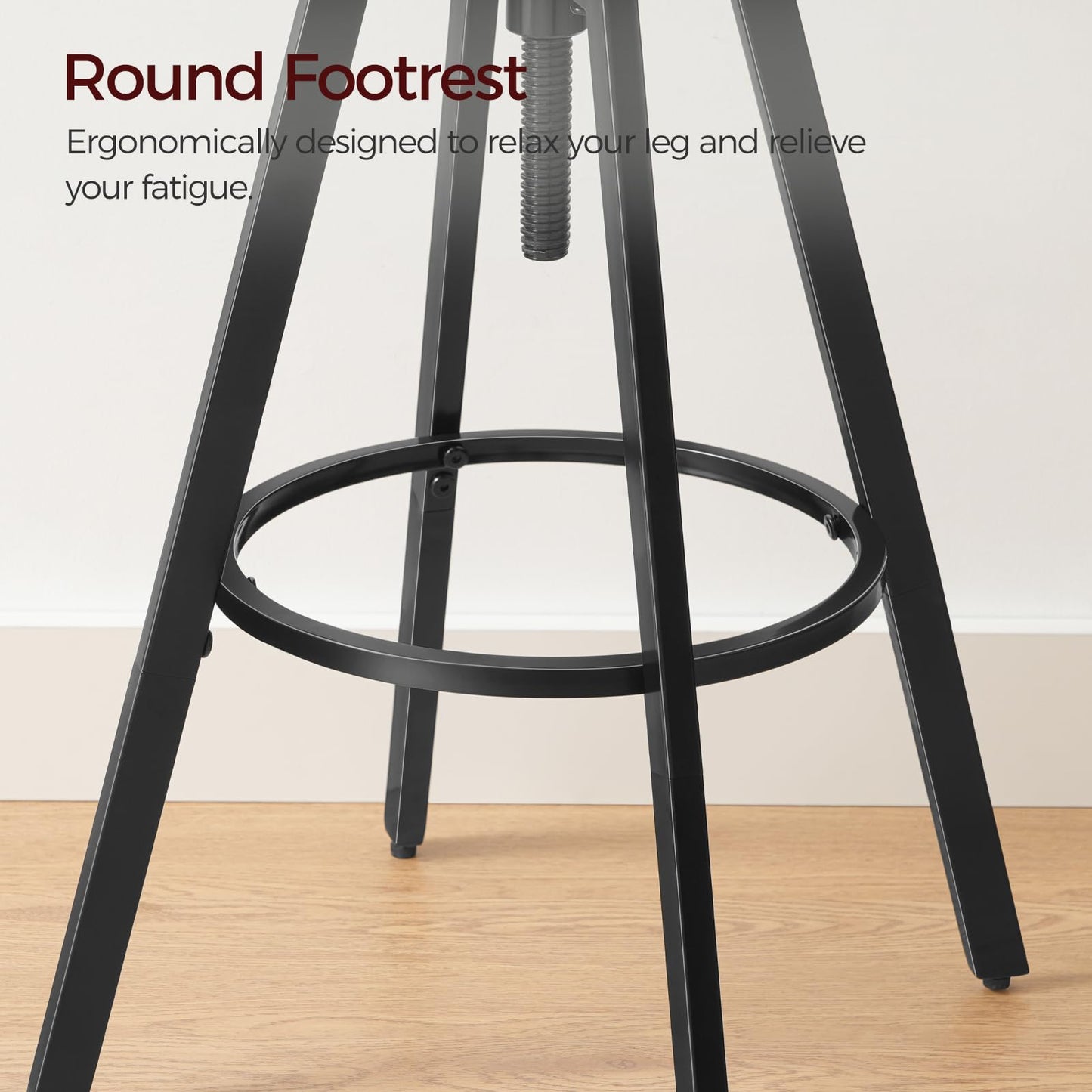 MAHANCRIS Bar Stools, Round Bar Chairs with Sturdy Metal Frame, Set of 2 Industrial Bar Stools, Height Adjustable, Kitchen Breakfast Stools, for Bar, Dining Room, Black BAHB0701