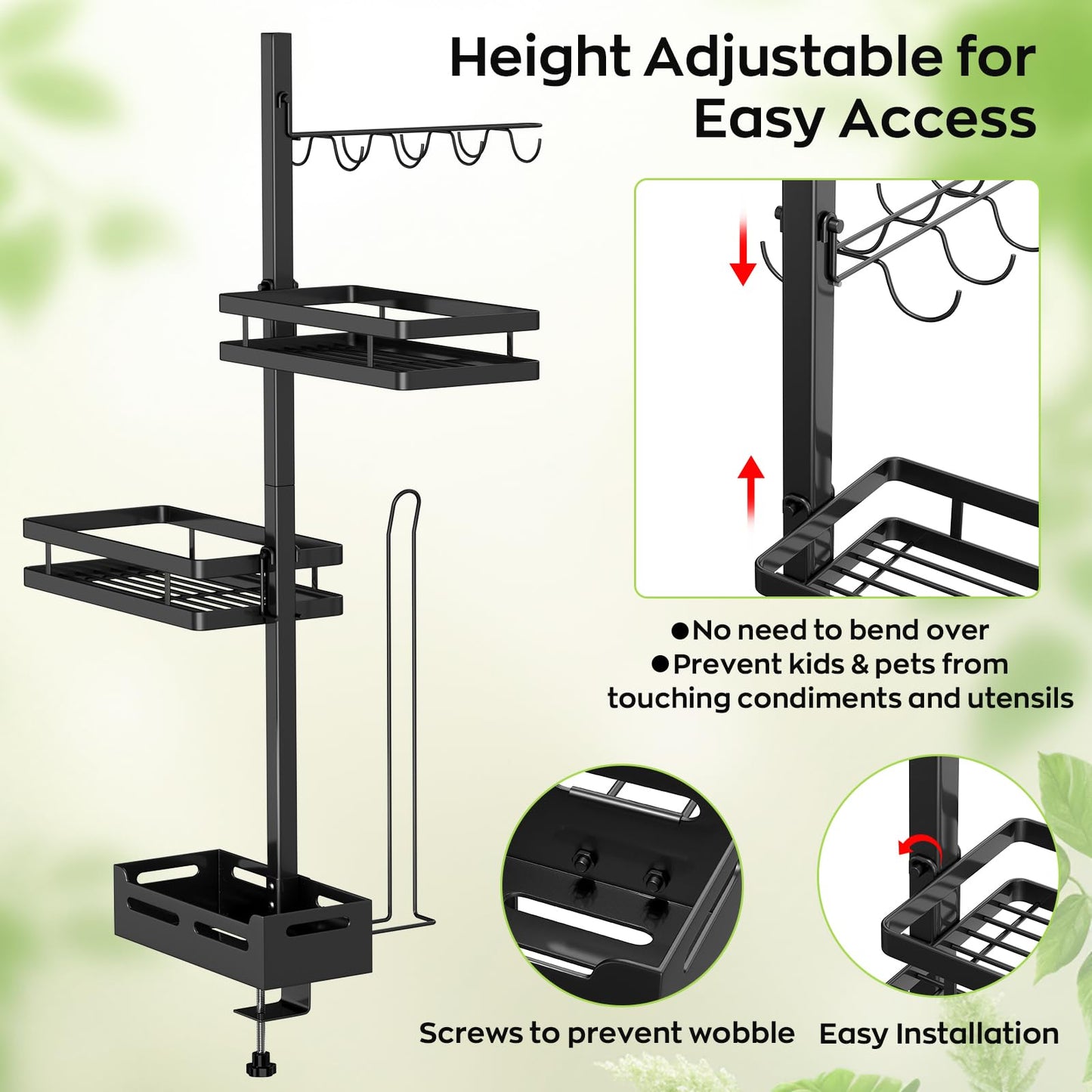 BORISI Griddle Caddy for Blackstone Griddle Accessories, BBQ Grill Caddy with Paper Towel Holder, Outdoor Kitchen Accessories for Camper, Blackstone Caddy Organizer, Grilling Gifts for Men