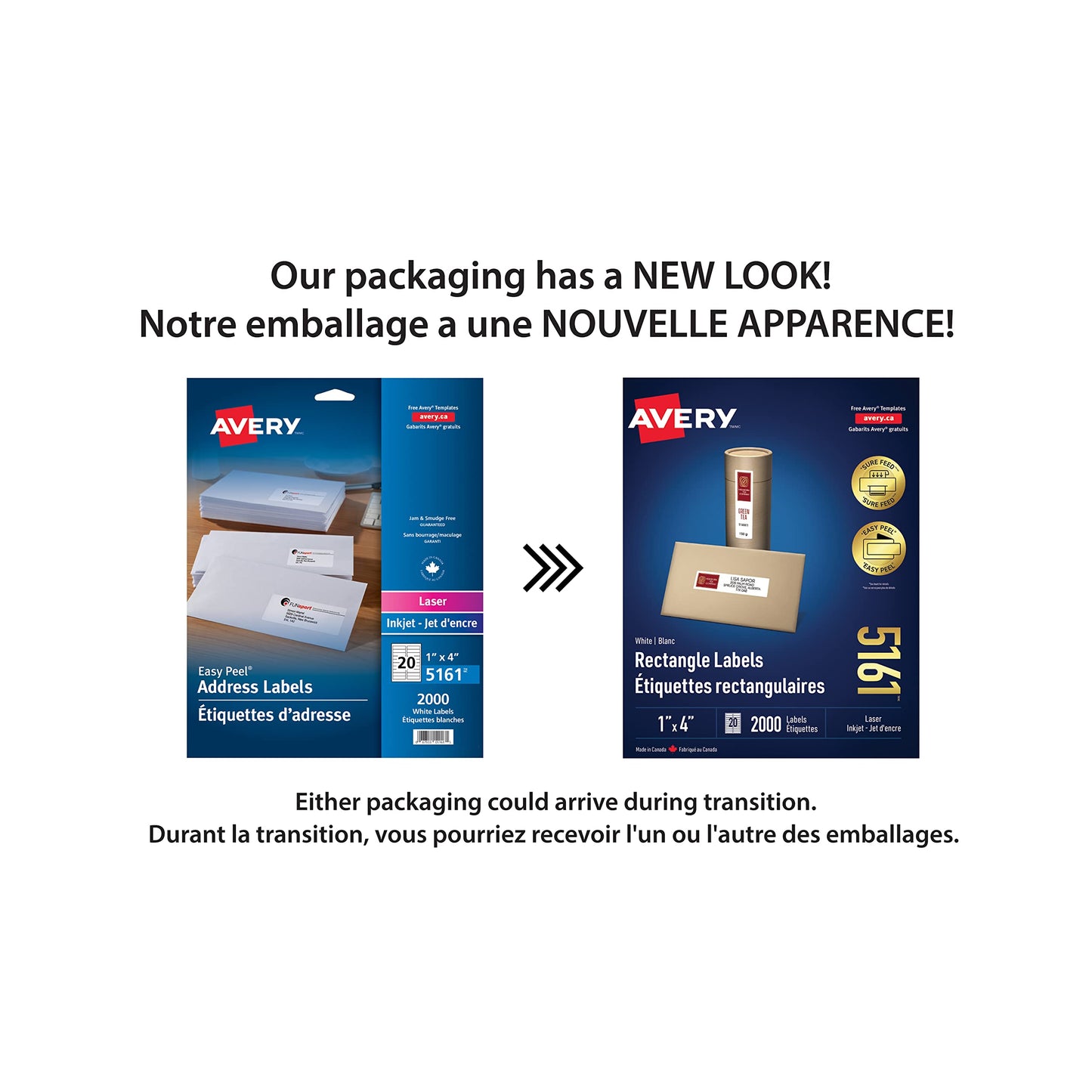 Avery White Rectangle Labels, 1" X 4" Rectangle Label with Easy Peel for Laser/Inkjet Printers, Shipping/Addressing, Permanent Labels, Printable Blank 2000 Labels, (5161) Made in Canada