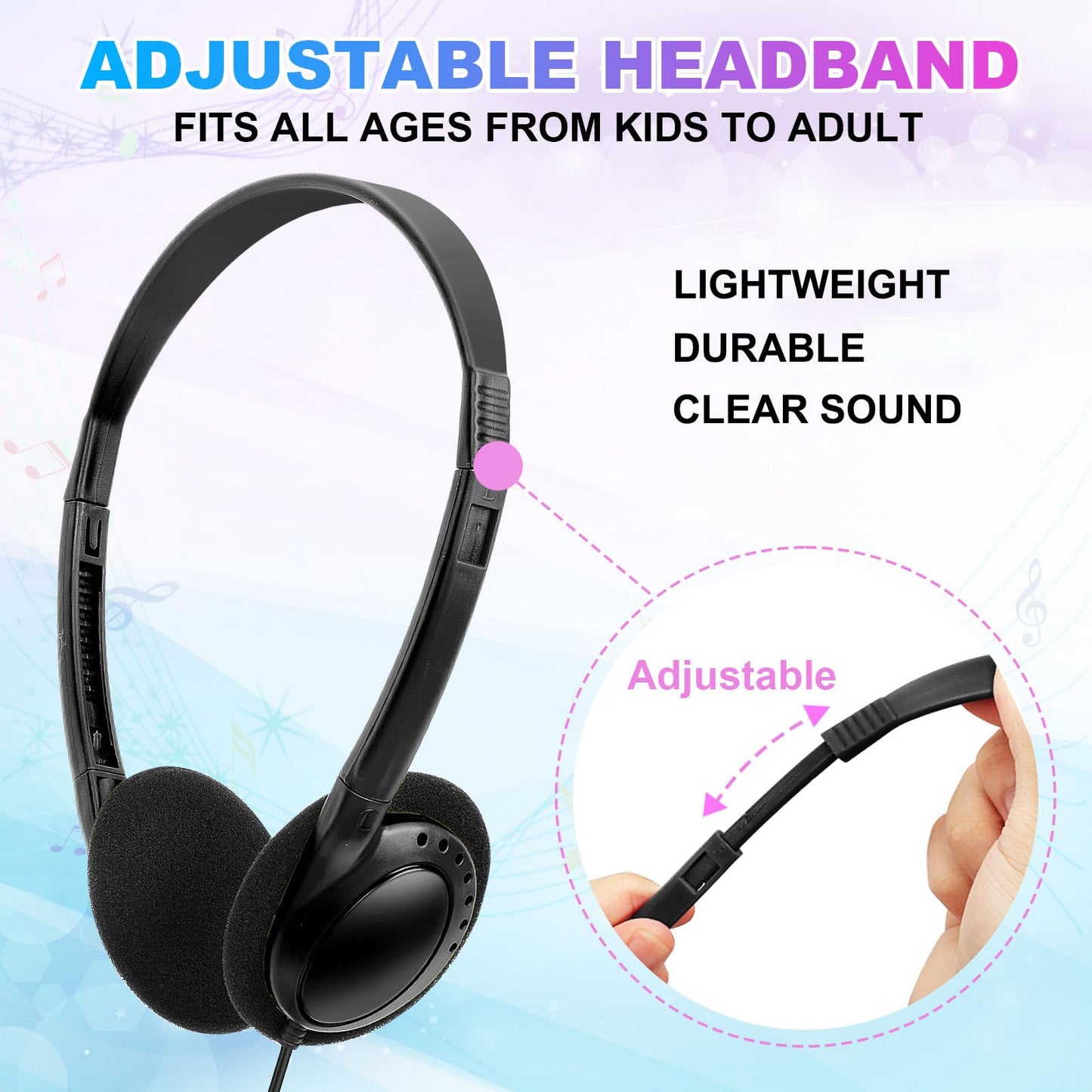 Wensdo Classroom Headphones Bulk 25 Pack for Kids School Students, Wholesale Wired Durable Earphones Class Set for Children Toddler Boys Girls Teens Adult (HY103, 25 Black)