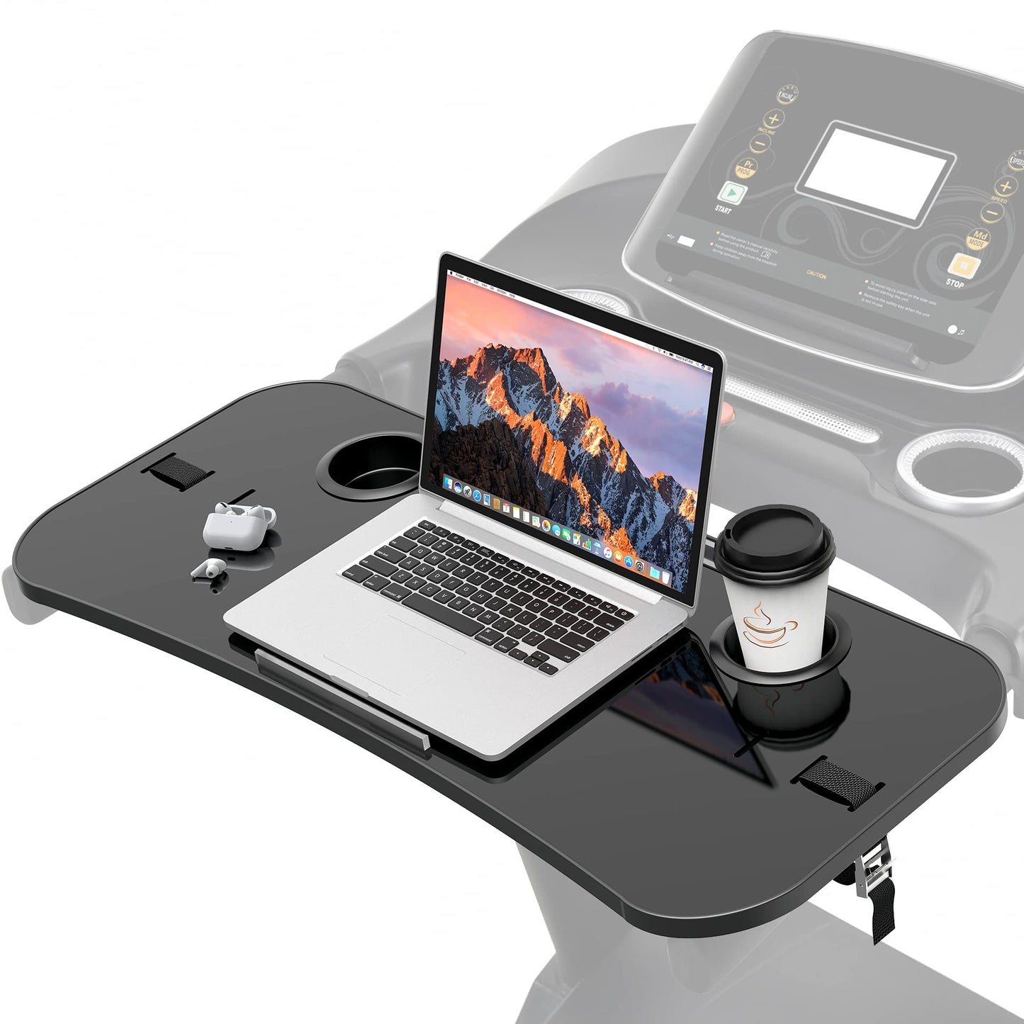 Universal Treadmill Desk Attachment Laptop Holder Ergonomic Platform Tray with Cup Tablet Holder Cooling Holes Provide Good Ventilation, Laptop Stand for Treadmill (Black)