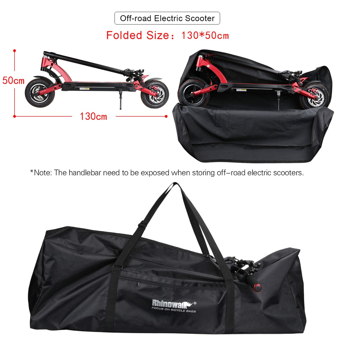 Rhinowalk Foldable E-Scooter Carrying Bag Portable Electric Scooter Storage Bag Transport Case for Outdoor Travel Riding Commuting (Black - 48.8" x 8.7" x 18.1")