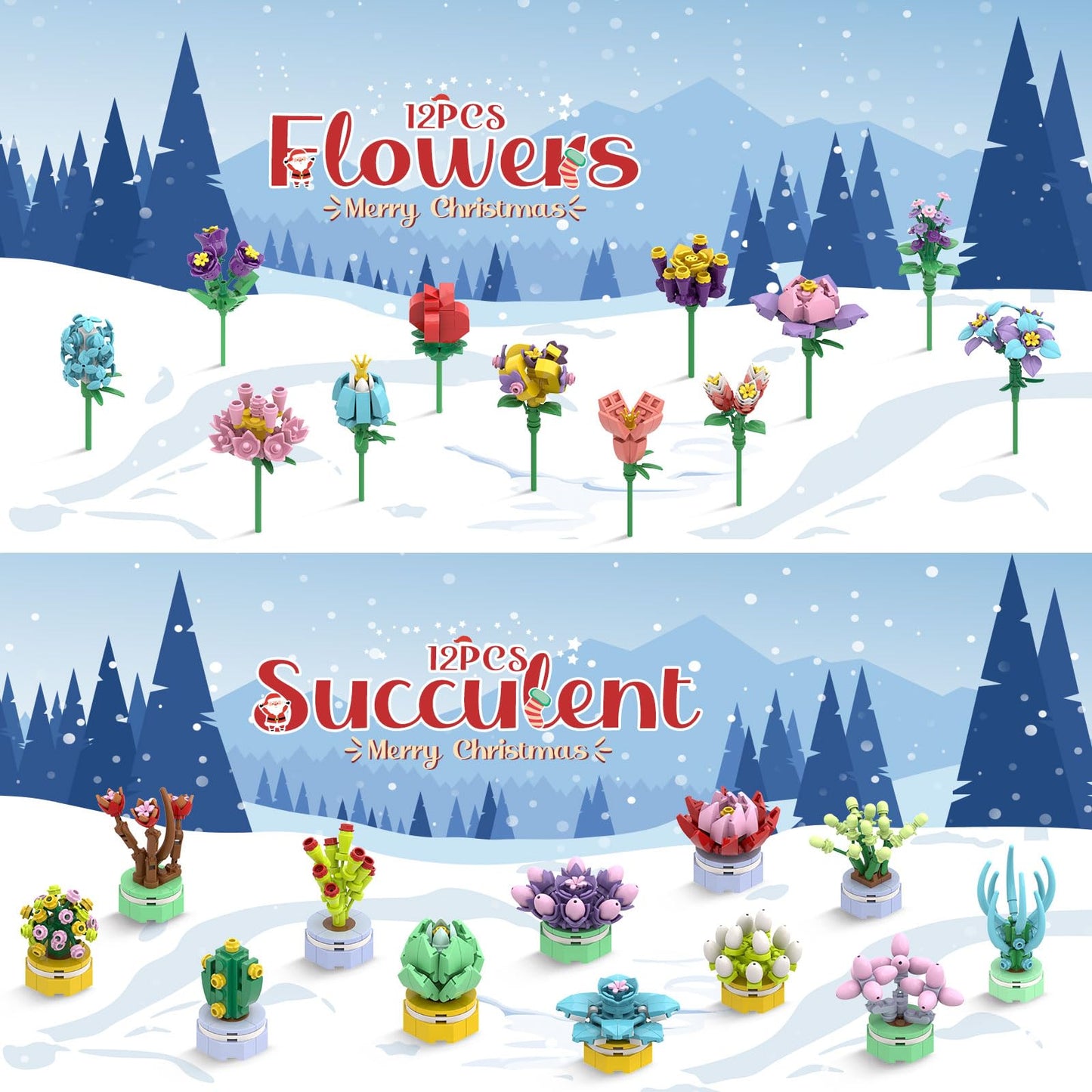 Advent Calendar Girls, 24 Pack Succulent & Bouquet Building Blocks for Kids, Christmas Countdown Calendar, Ideal Gift for 3 4 5-7 8-12 Boys and Girls