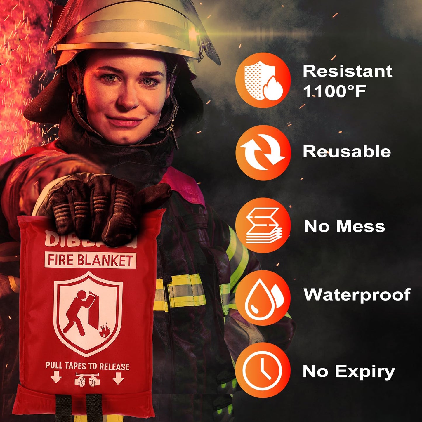 DIBBATU Emergency Fire Blanket for Home, Fire Blankets for Home and Kitchen, Emergency Fire Retardant Blankets for House, Fireproof Blanket for Kitchen, Fireplace, Grill, BBQ