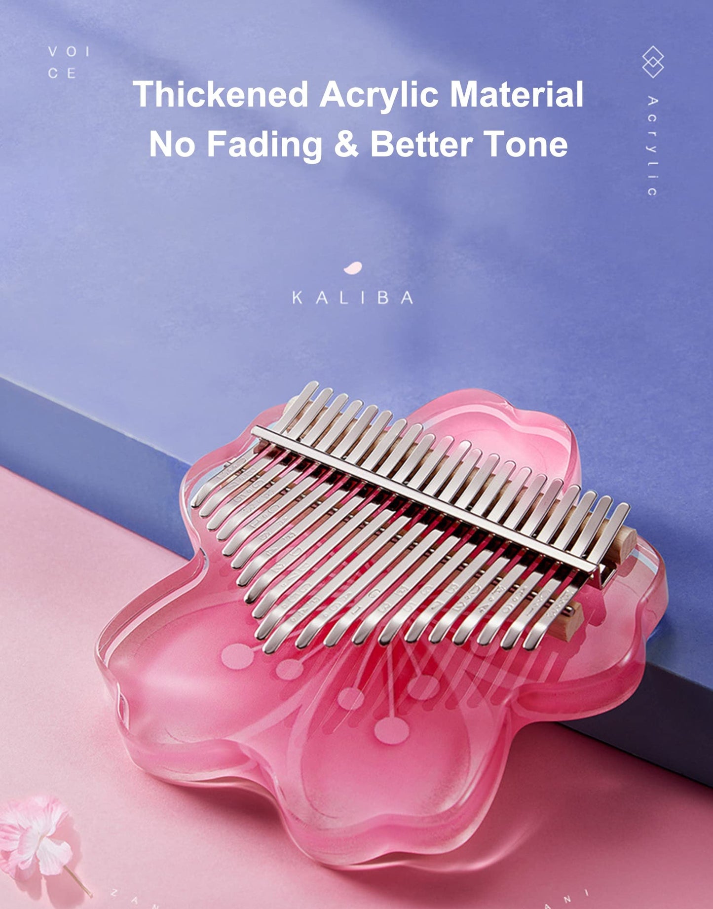 Clear Kalimba Thumb Piano 21 Key with EVA Protective Case Full Kit, Sakura Shape Transparent Crystal Kalimba 17 Key, Professional Musical Instruments for Kid Adult Beginners,Pink 17 Notes
