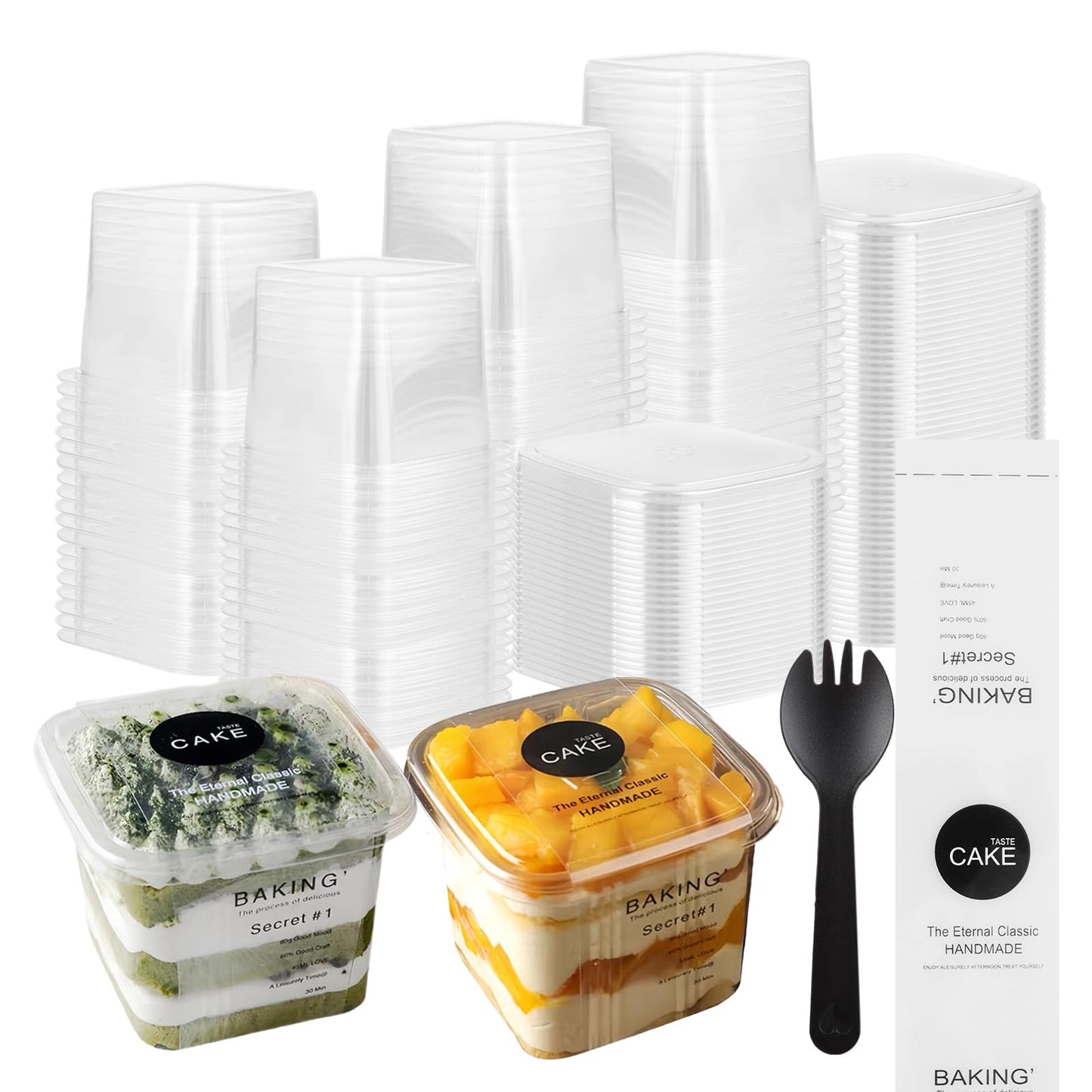 JMIATRY 100 Count 12 oz Square Plastic Dessert Cups with Lids and Spoons Clear Dessert Cup 12 oz Plastic Parfait Cups for Cupcake Mousse Yogurt Pudding Mousse Fruits